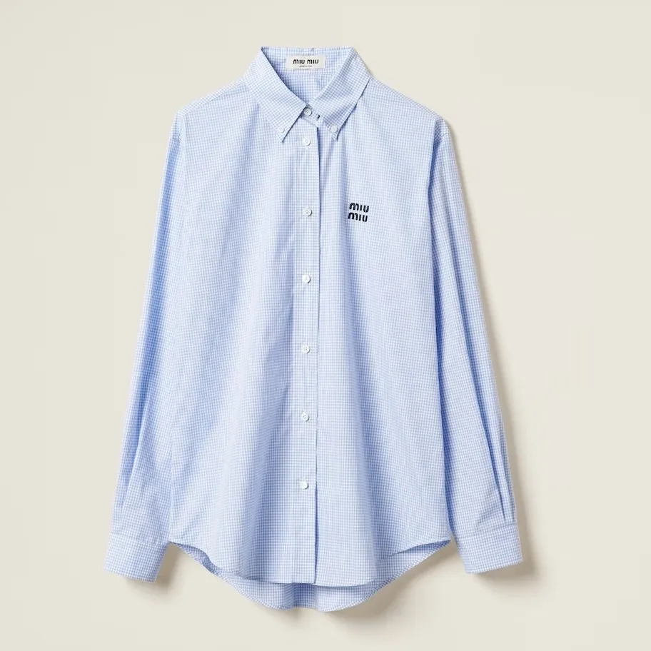 MiuMiu  |Gingham Casual Style Long Sleeves Cotton Logo