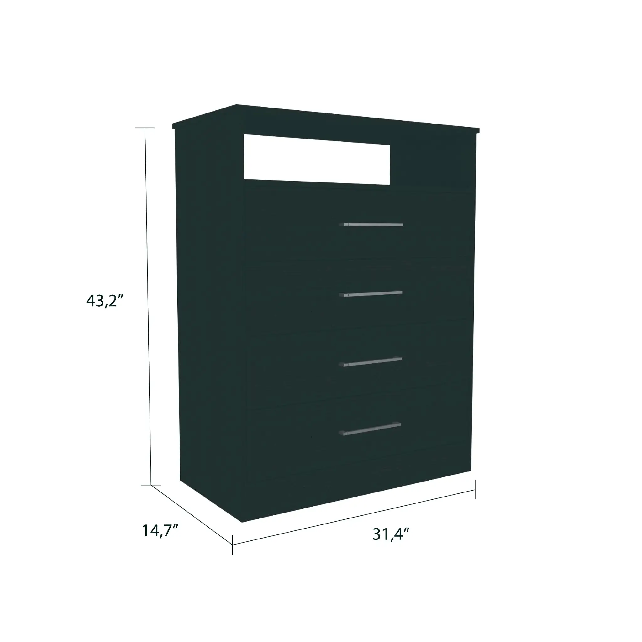 Modern Black Four Drawer Dresser with Hutch