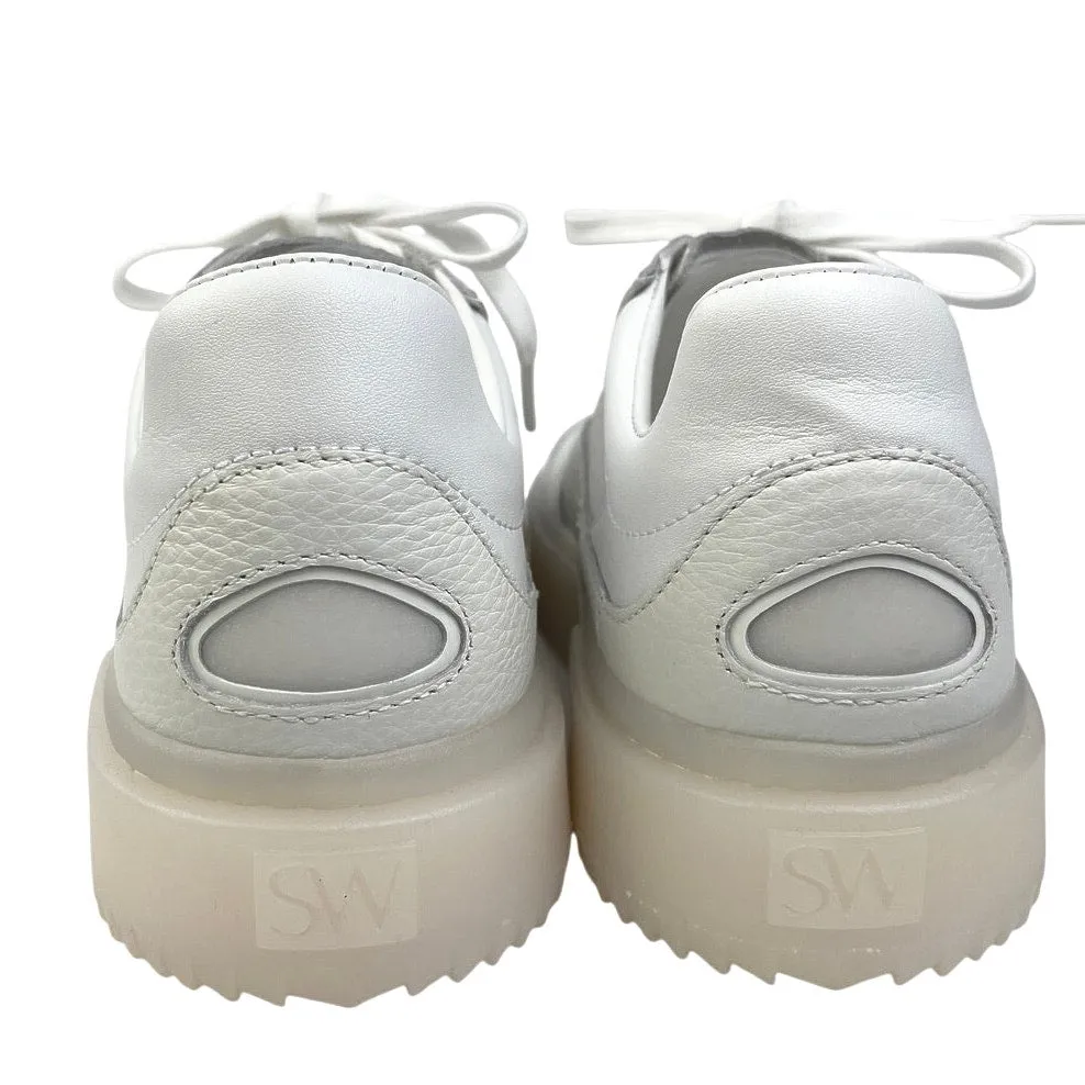 NEW Stuart Weitzman Brooklyn White Leather Lace-Up Athletic Sneakers Shoes 6.5B