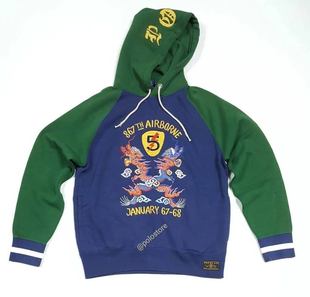 Nwt Polo Ralph Lauren Navy 867th Airborne Dragon Souvenir Embroidered Pullover Hoodie