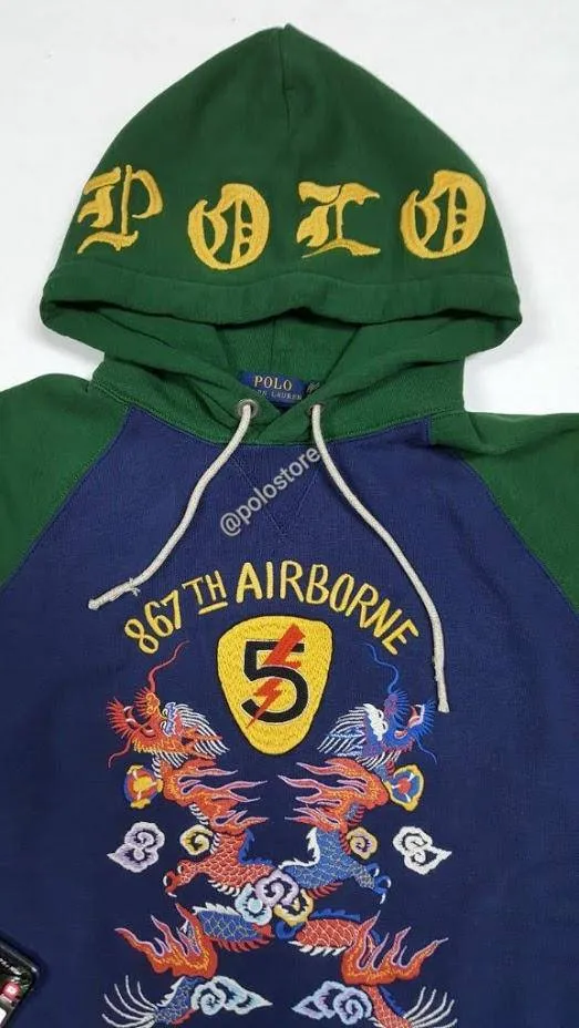 Nwt Polo Ralph Lauren Navy 867th Airborne Dragon Souvenir Embroidered Pullover Hoodie