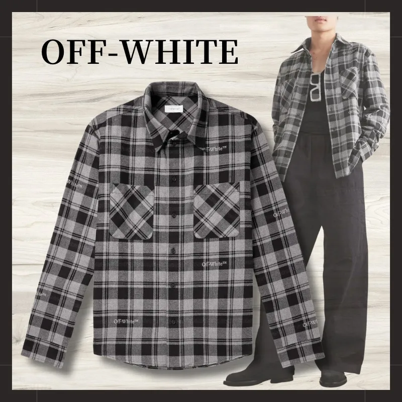 Off-White  |Tartan Street Style Long Sleeves Cotton Logo Shirts