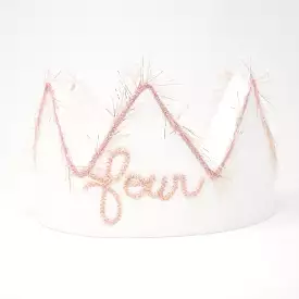 oh baby! four Birthday Crown with Blush/Gold Trim on Oyster Linen