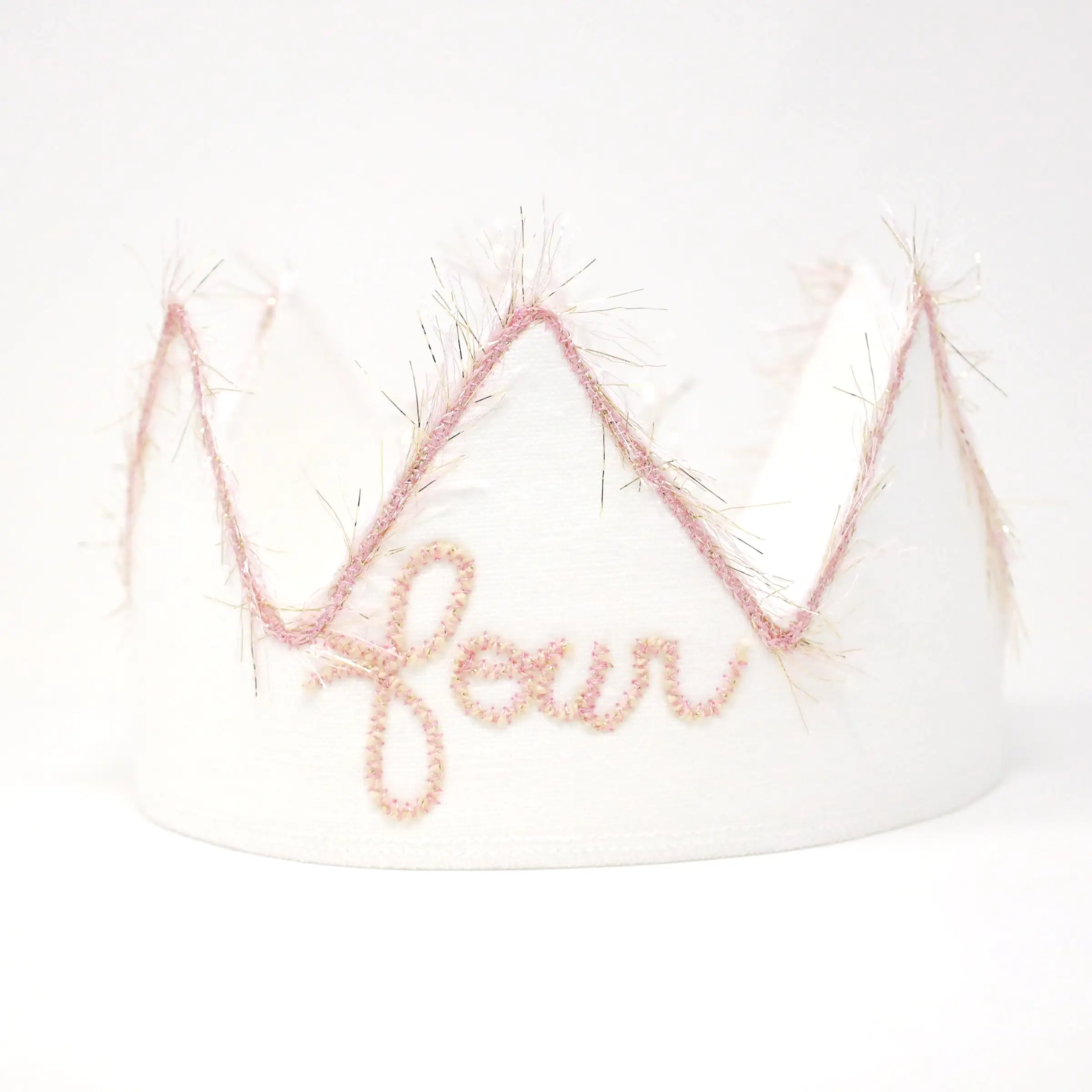 oh baby! four Birthday Crown with Blush/Gold Trim on Oyster Linen