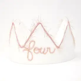 oh baby! four Birthday Crown with Blush/Gold Trim on Oyster Linen