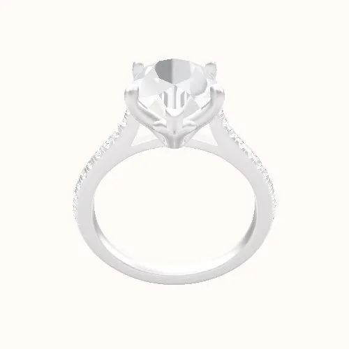 Pave Cathedral Engagement Ring With Petal Four Prong Head