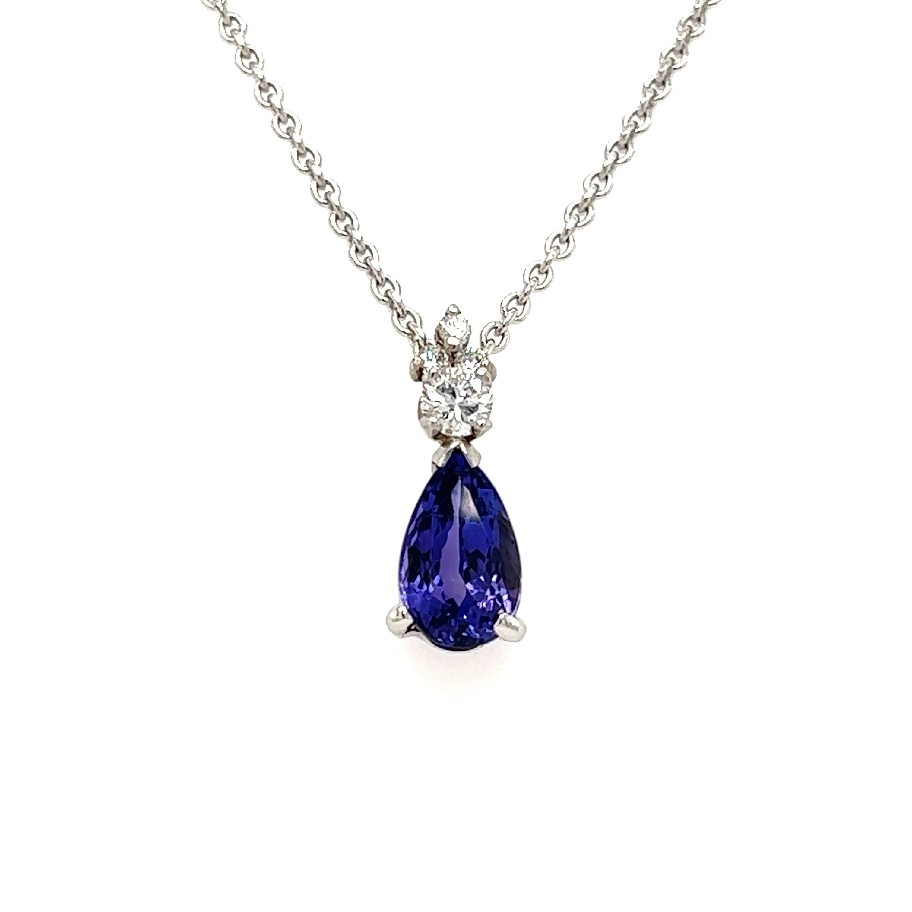 Pear Tanzanite Pendant with Four Diamonds in Platinum and 14K White Gold