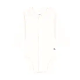 Petit Bateau Long Sleeve Bodysuit with Front Snaps and Ruffle Collar - White