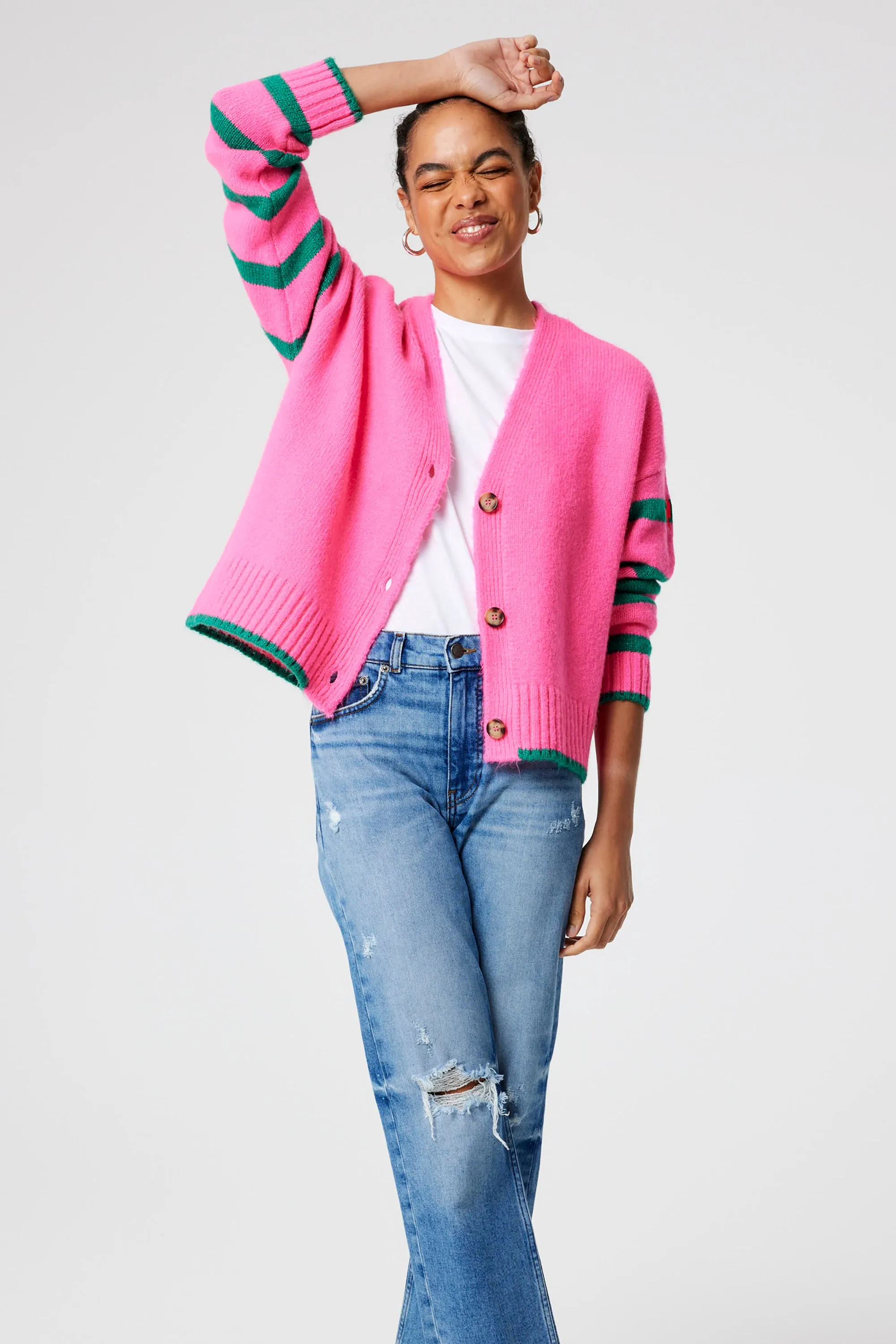 Pink and Green Stripe Cardigan