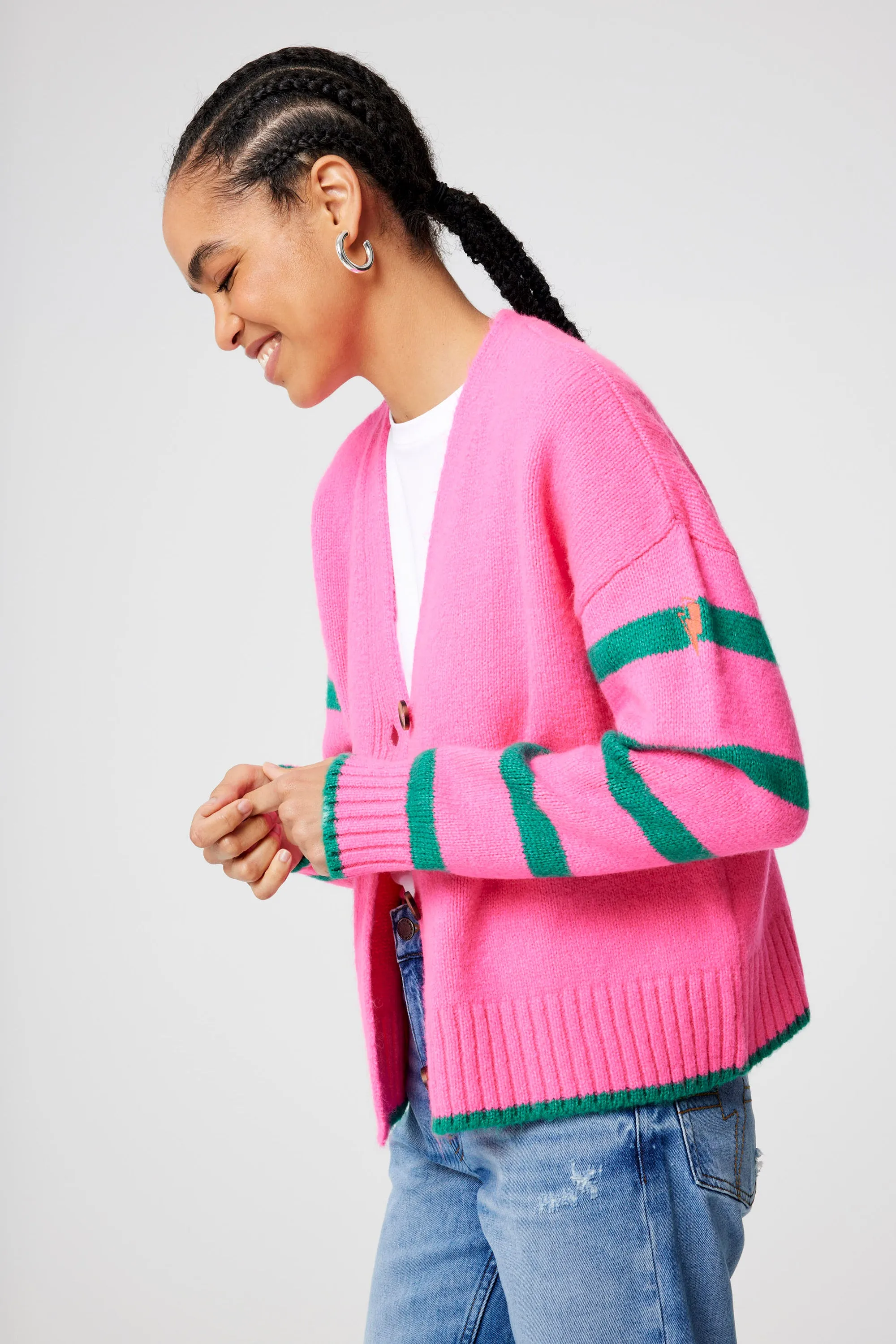 Pink and Green Stripe Cardigan