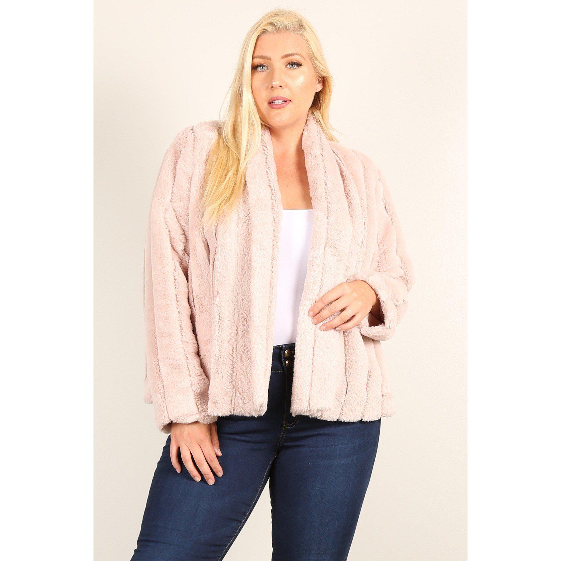 Plus Size Faux Fur Jackets With Open Front And Loose Fit