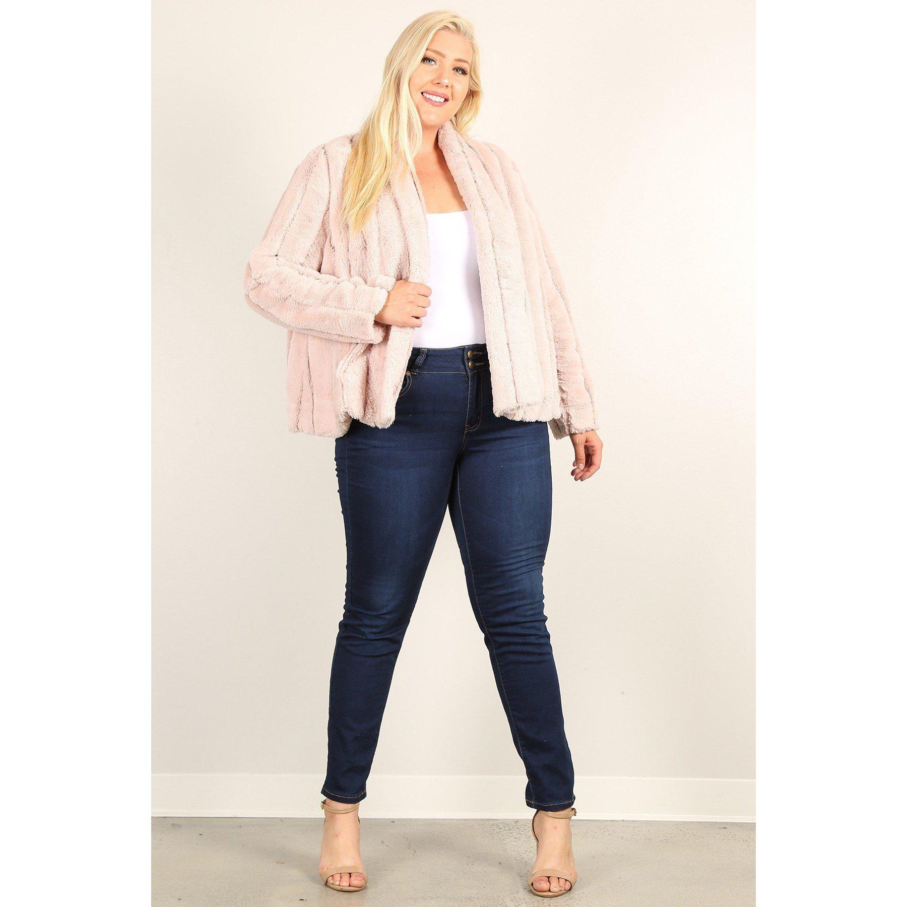 Plus Size Faux Fur Jackets With Open Front And Loose Fit