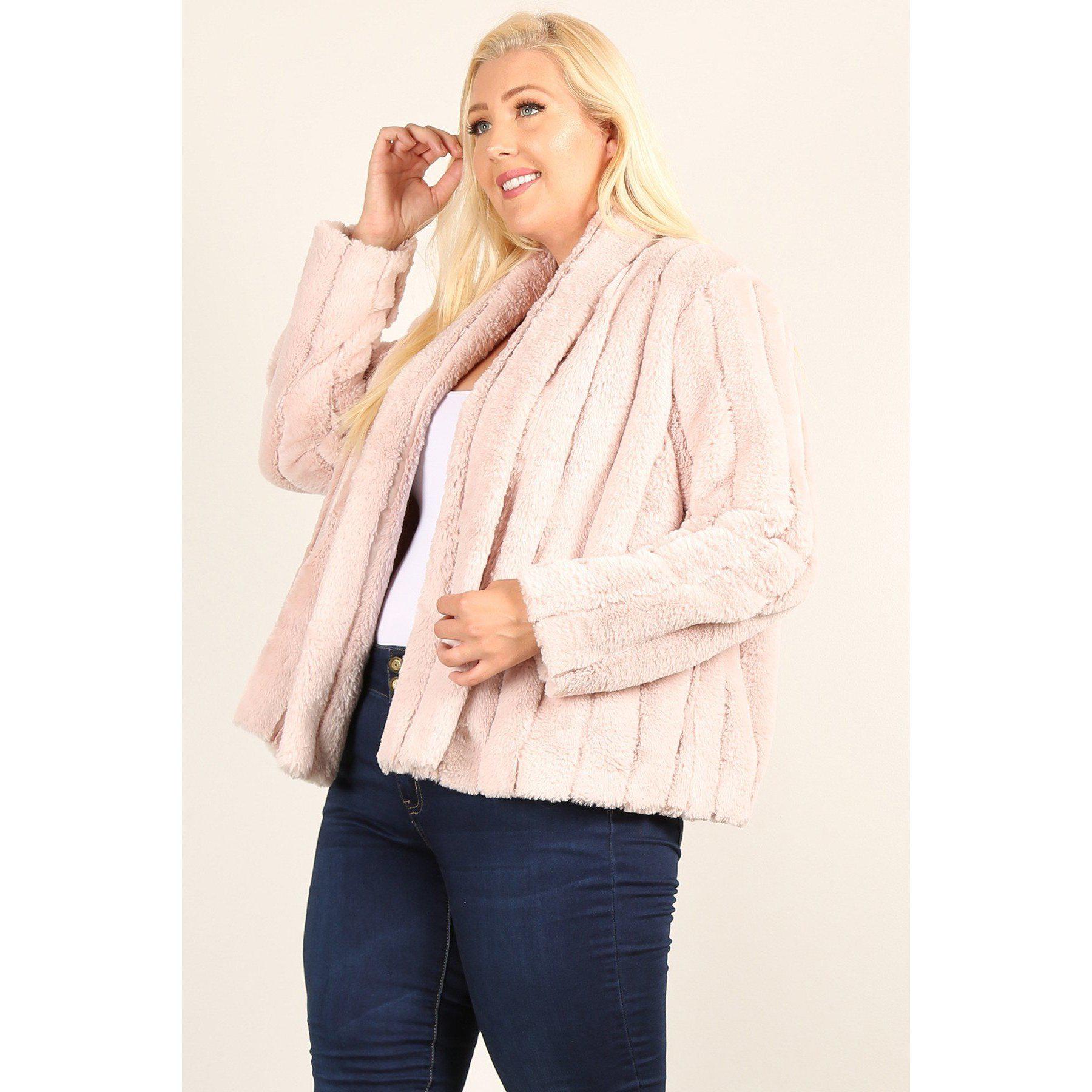 Plus Size Faux Fur Jackets With Open Front And Loose Fit