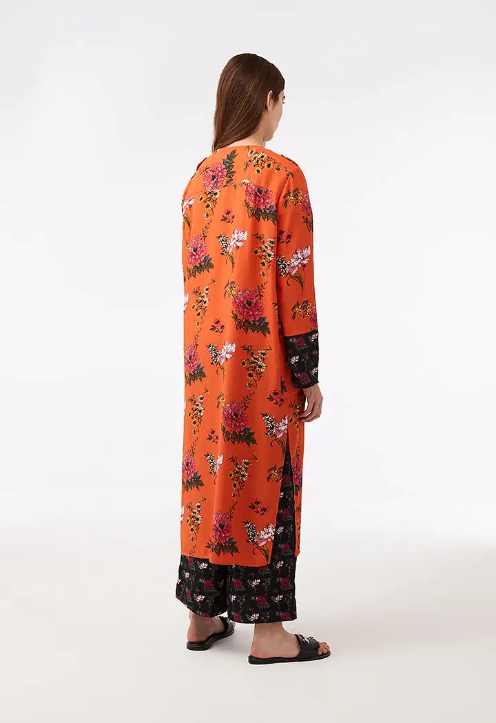 Printed Open Front Outerwear With Slits