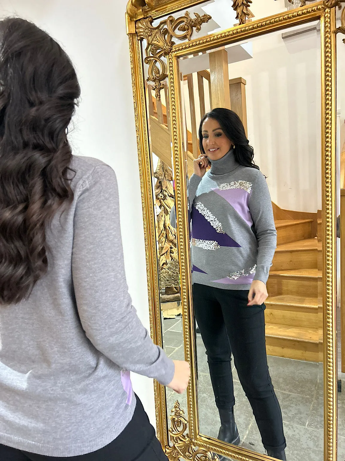 Purple Abstract Roll Neck Knit Gem