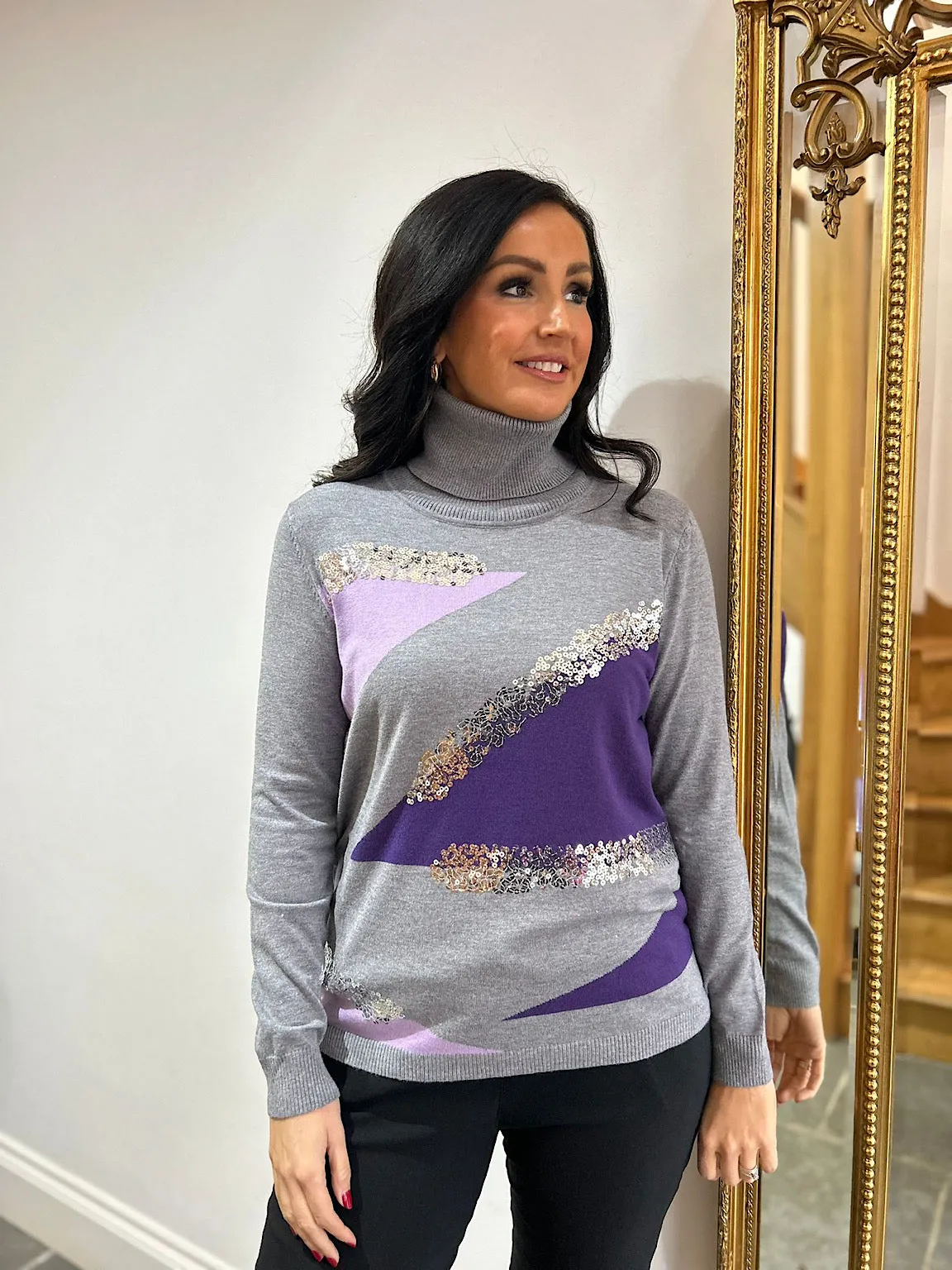 Purple Abstract Roll Neck Knit Gem