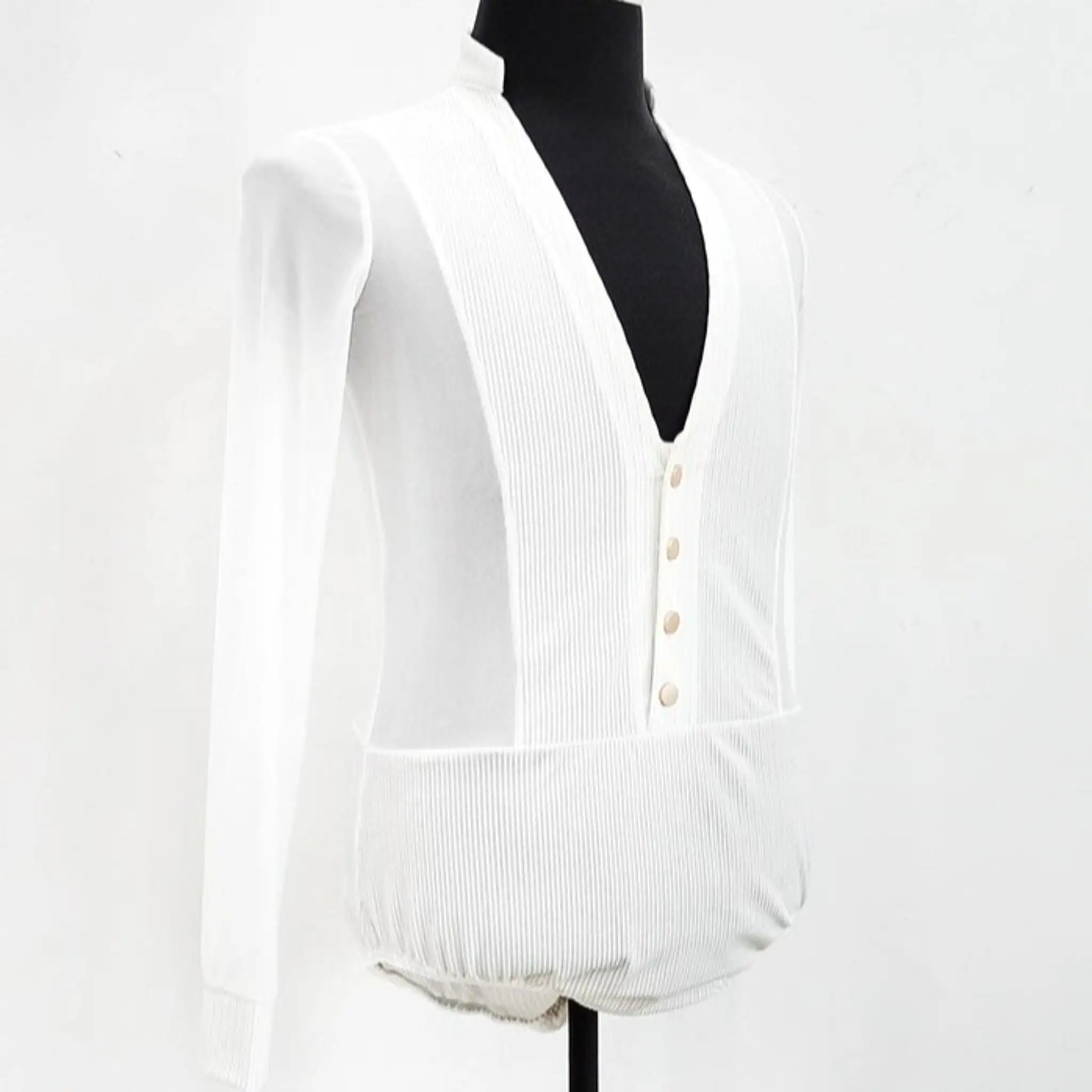 Refined Latin Dance Shirt with Four Buttons | White / Black | BY349