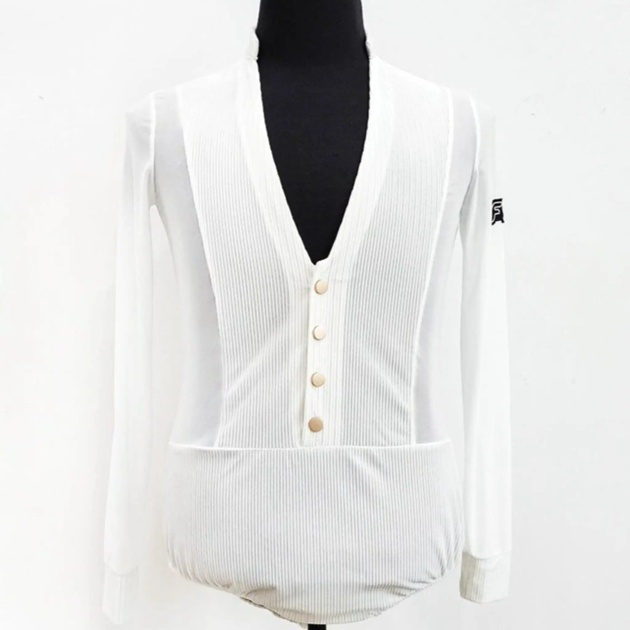 Refined Latin Dance Shirt with Four Buttons | White / Black | BY349