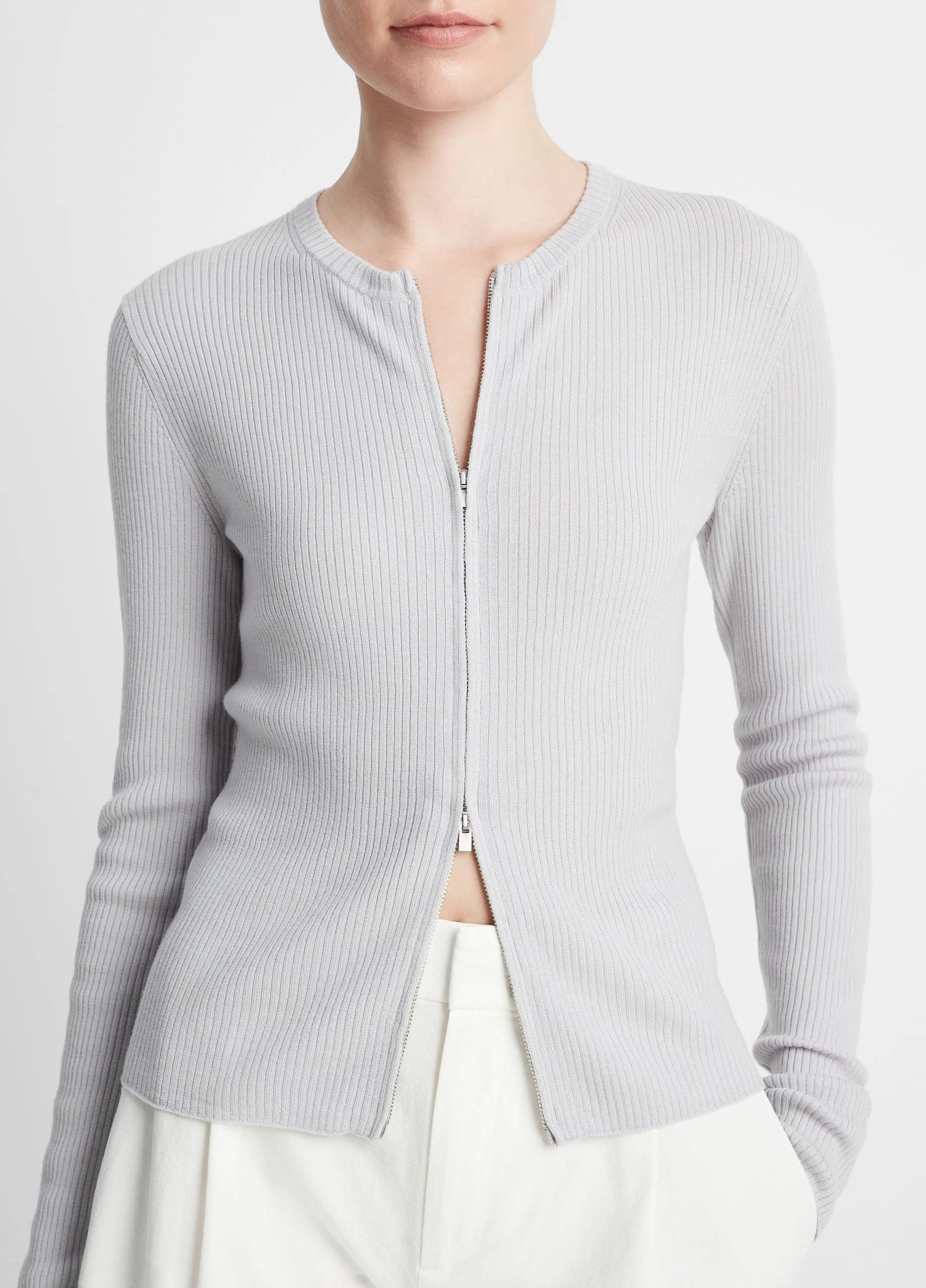 Ribbed Wool-Blend Slim Cardigan