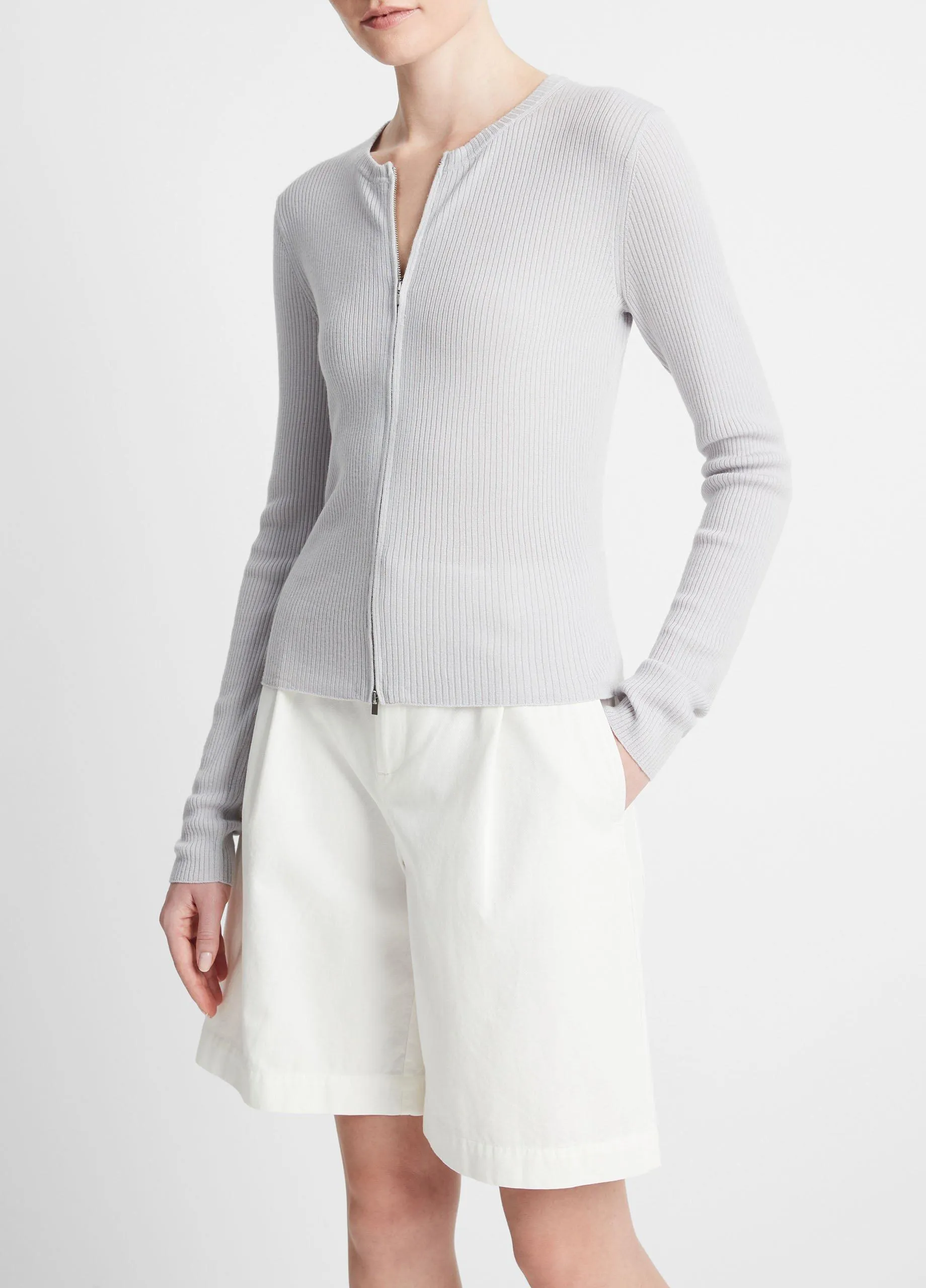 Ribbed Wool-Blend Slim Cardigan