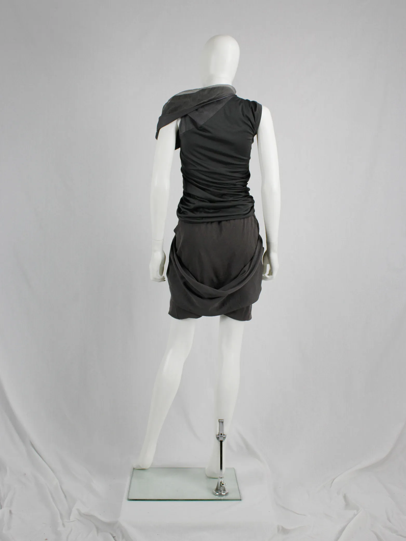 Rick Owens GLEAM brown shorts with front pleating and back drape — fall 2010