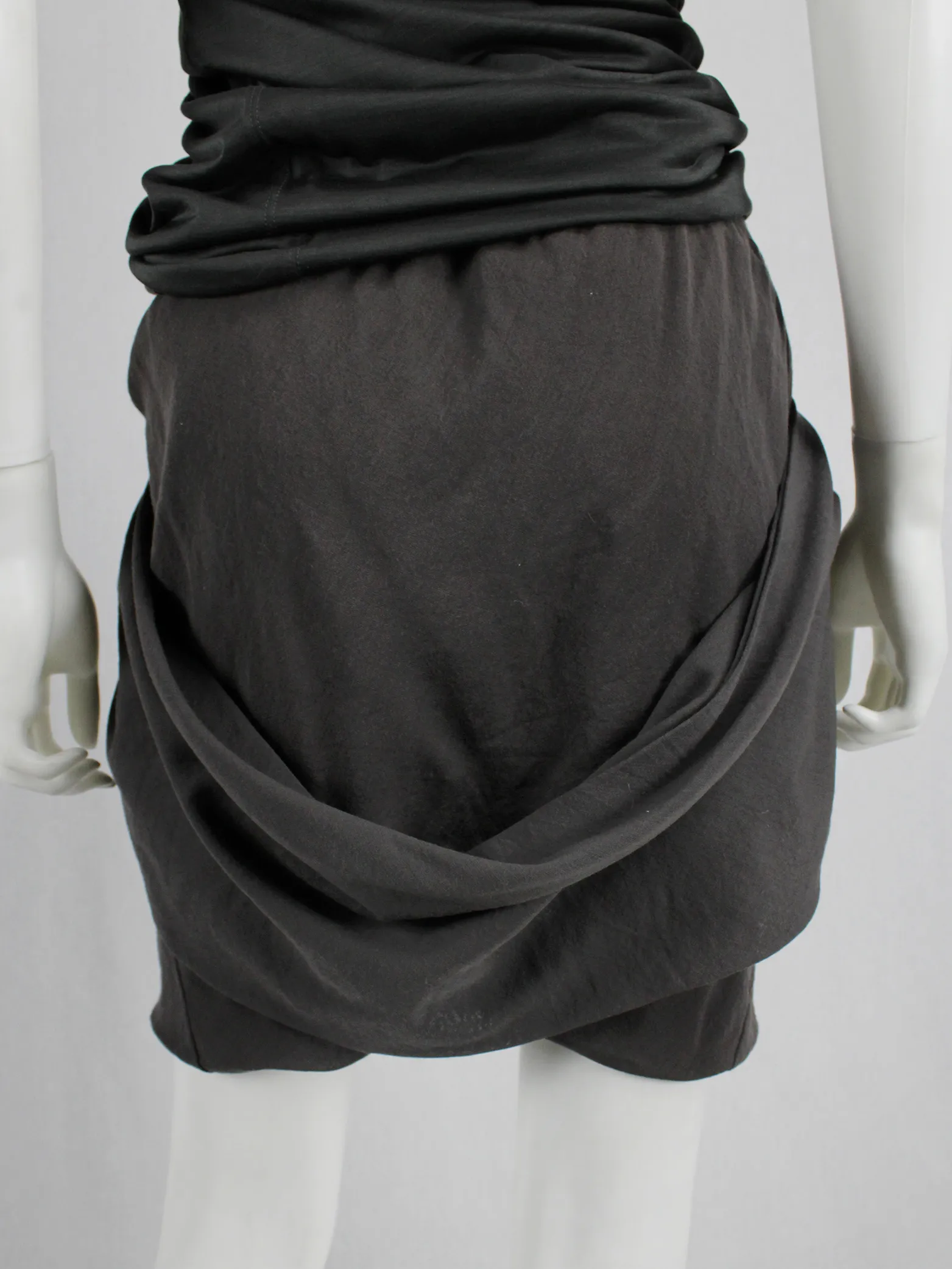 Rick Owens GLEAM brown shorts with front pleating and back drape — fall 2010