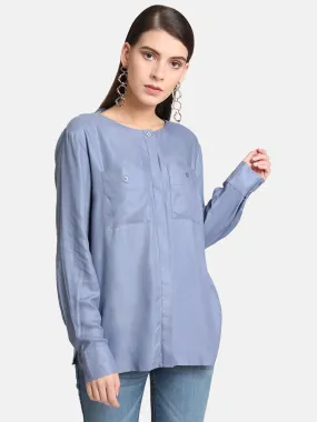 Round Neck Shirt With Front Hidden Placket Detail