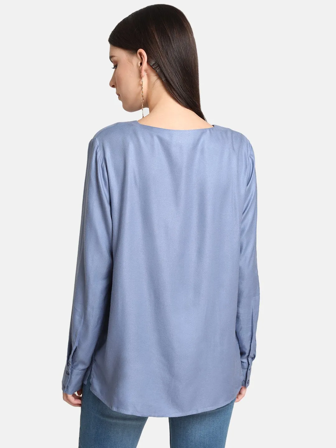 Round Neck Shirt With Front Hidden Placket Detail