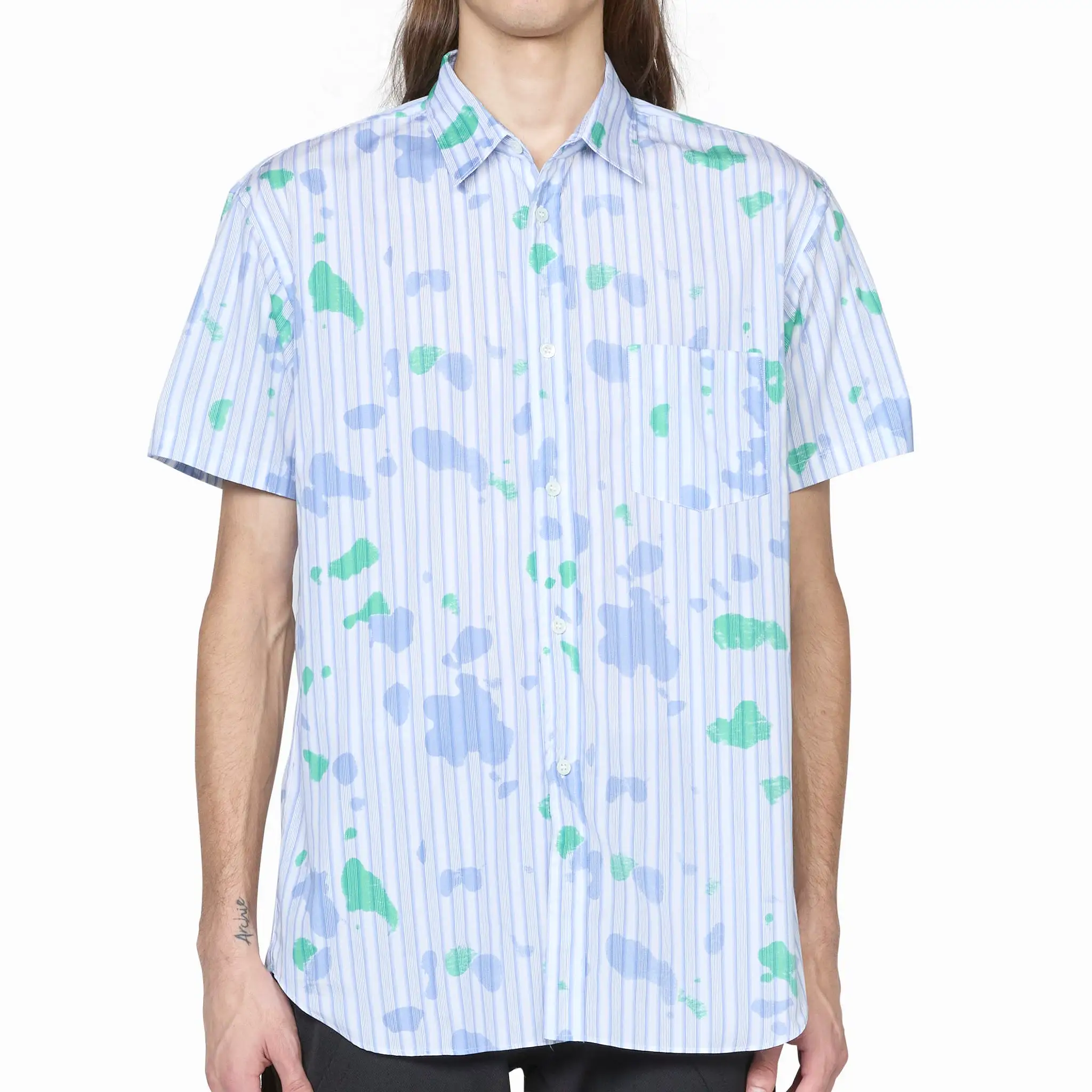 Short Sleeve Spray Paint Shirt Stripe