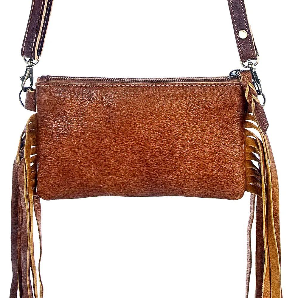 Simple Day Fringe Hair On Leather Sling Bag Wristlet