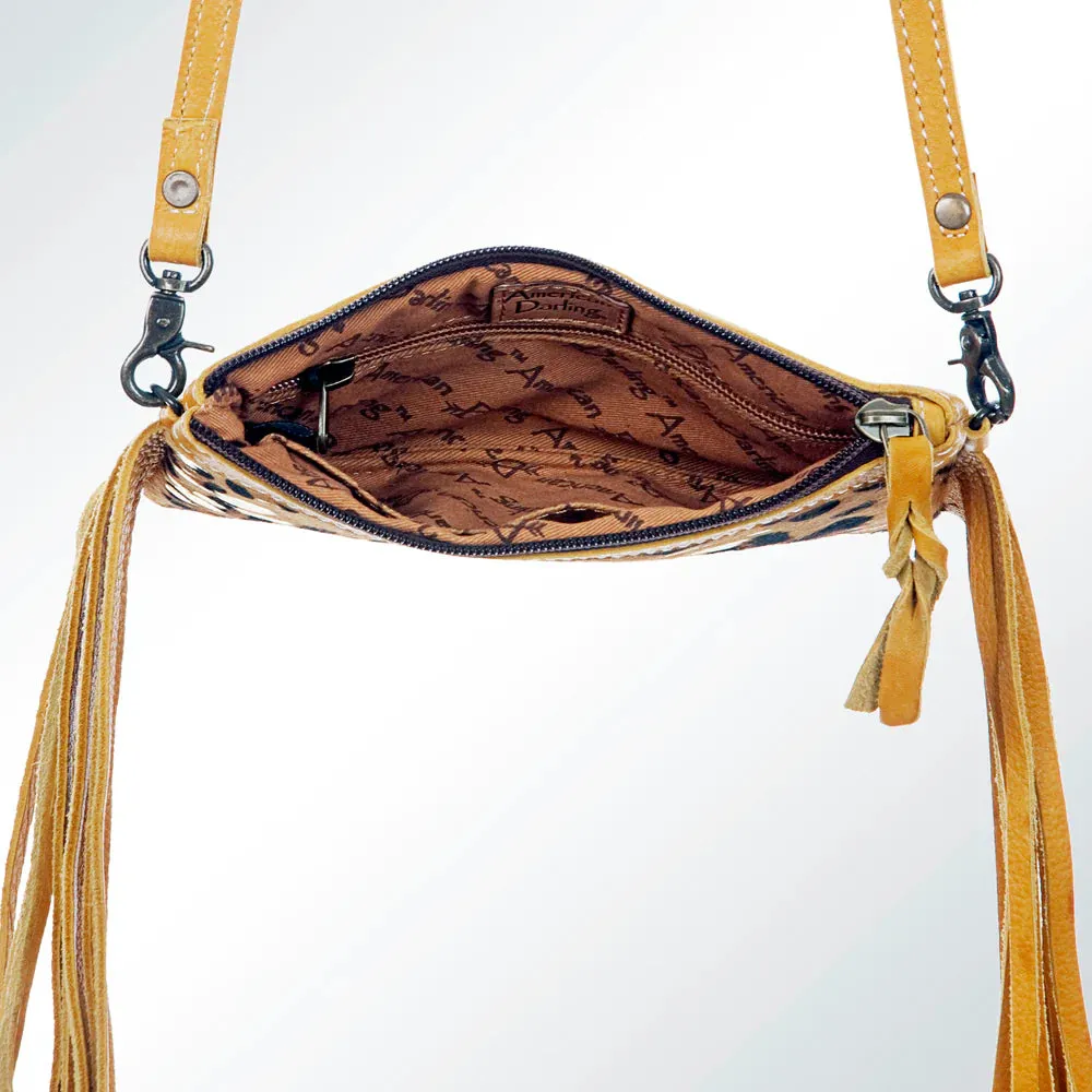 Simple Day Fringe Hair On Leather Sling Bag Wristlet