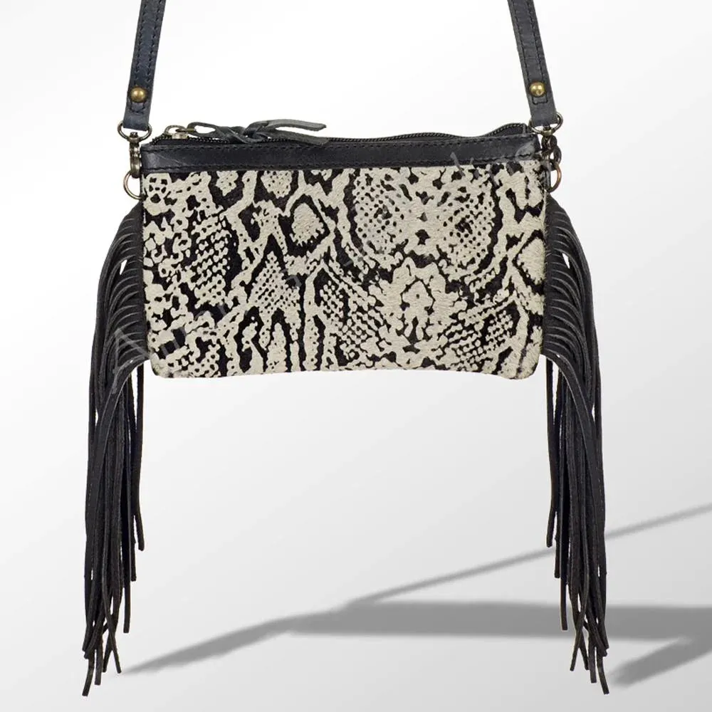 Simple Day Fringe Hair On Leather Sling Bag Wristlet