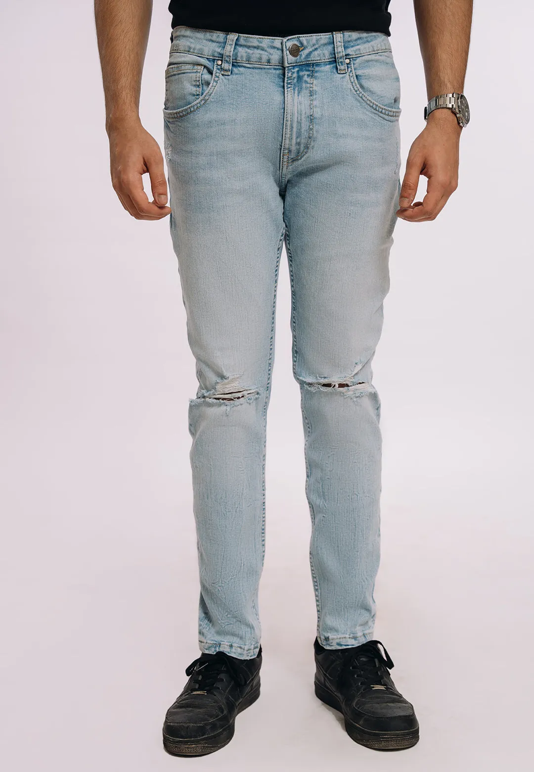 Skinny Fit Ripped Jeans - Light Blue Wash