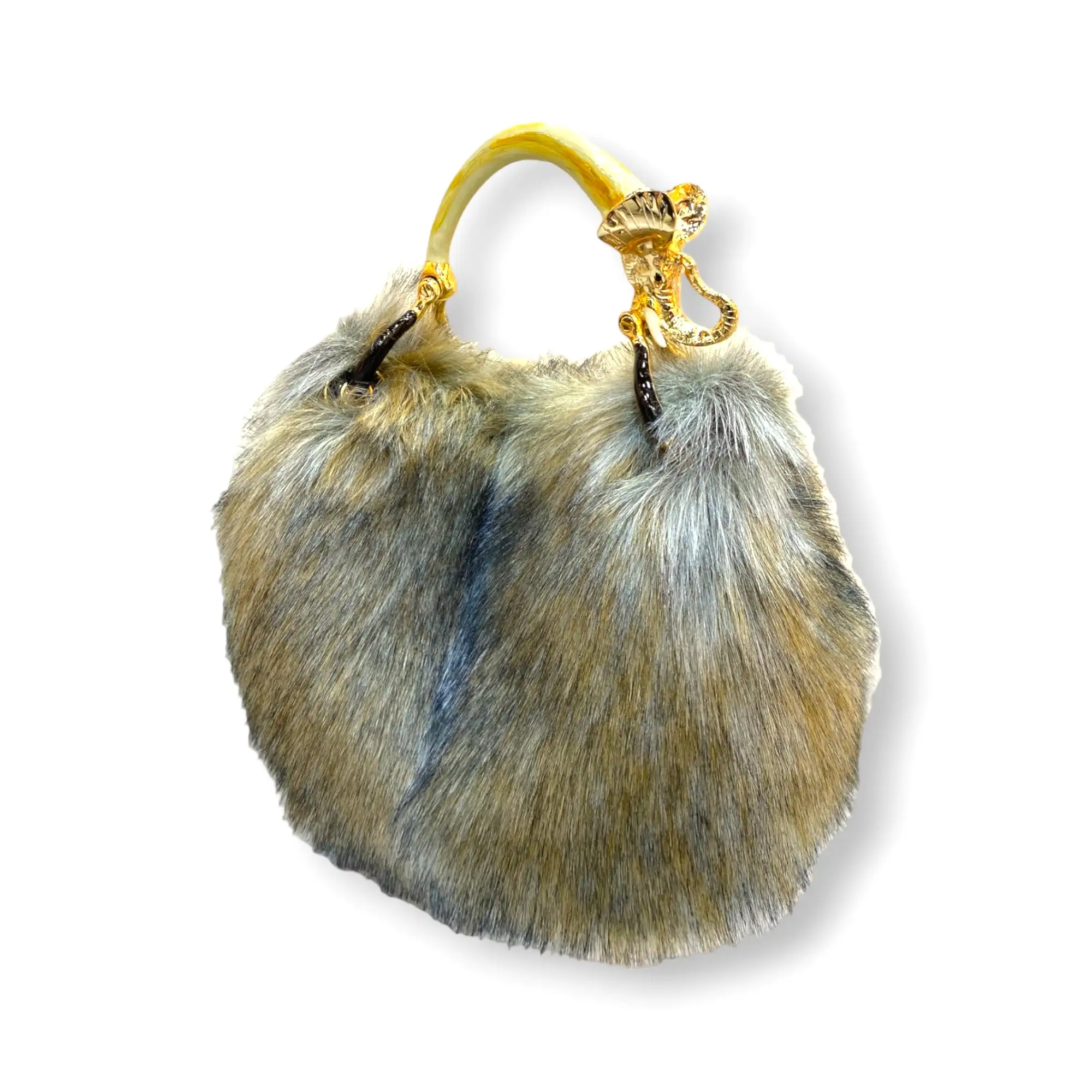 SMALL BAG IN FAUX FUR WHIT ELEPHANT HANDLE