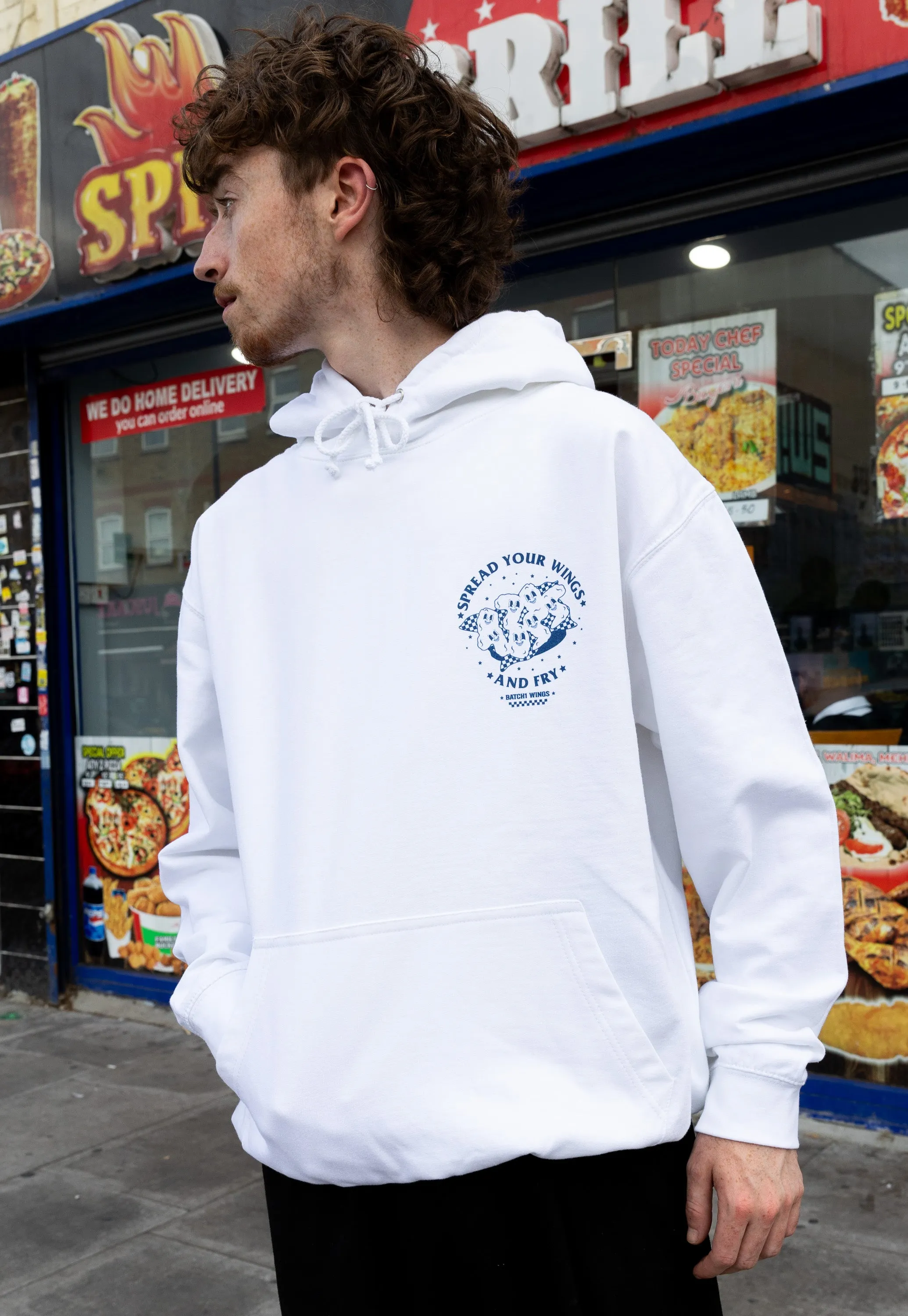 Spread Your Wings Fried Chicken Hoodie in White