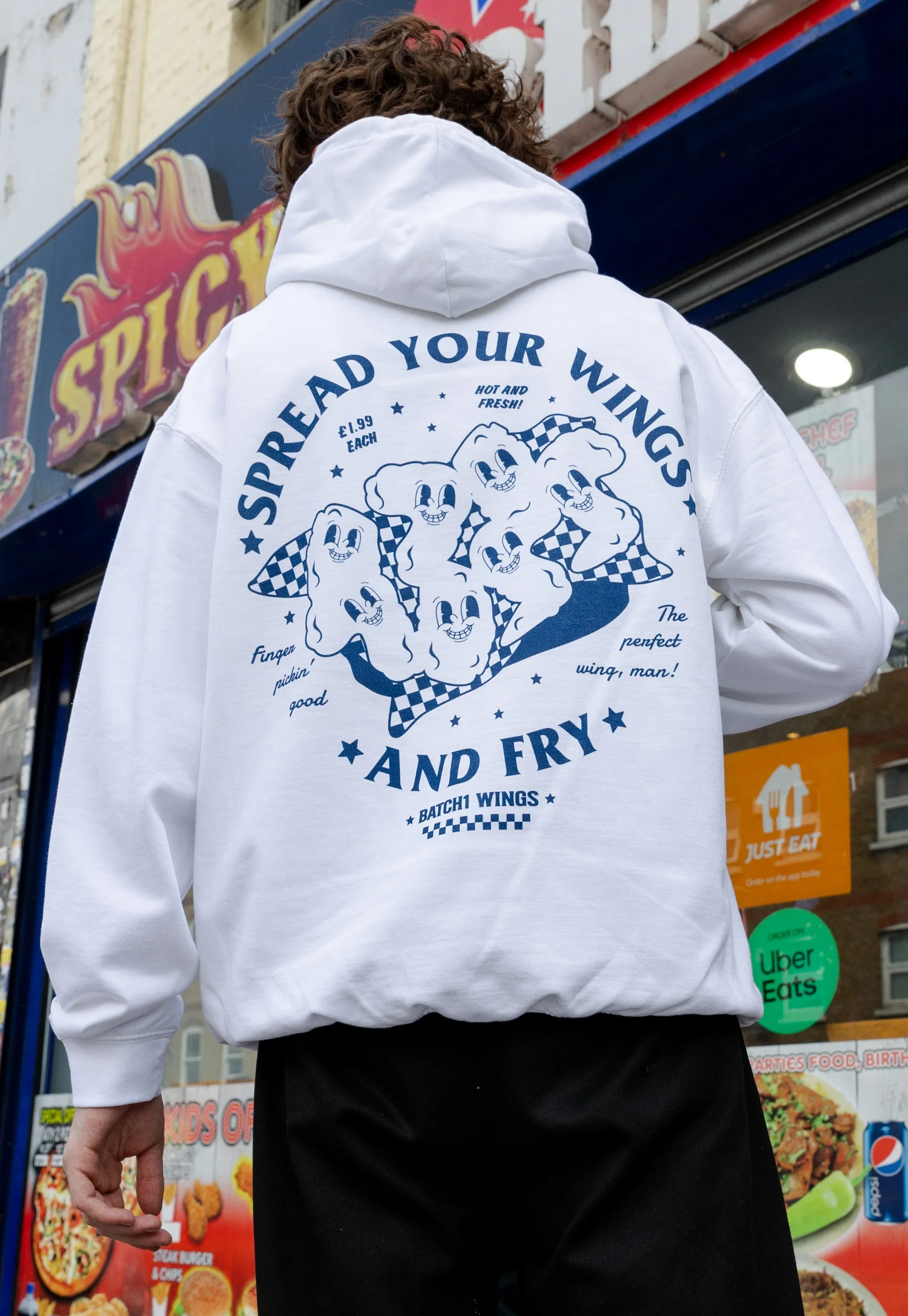 Spread Your Wings Fried Chicken Hoodie in White