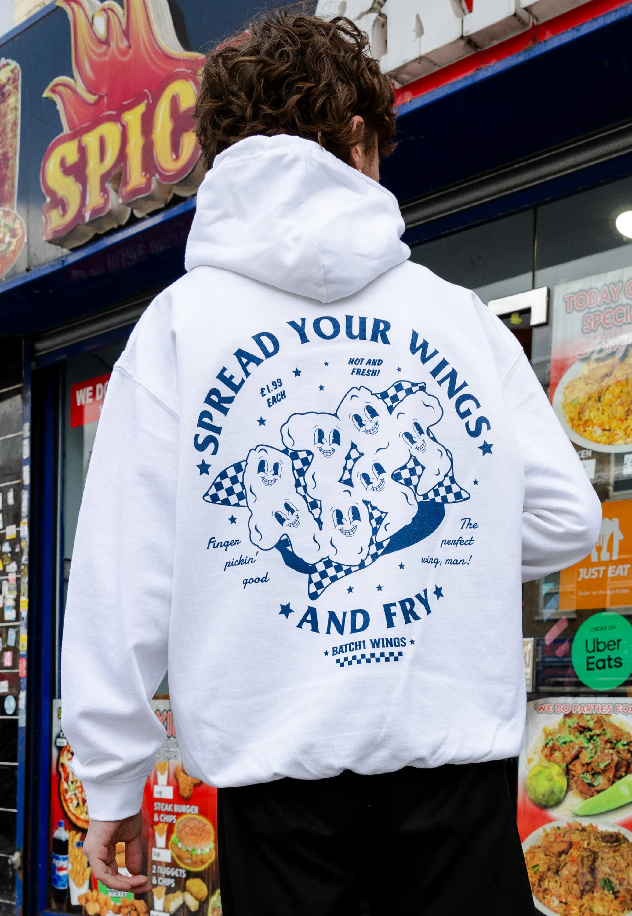 Spread Your Wings Fried Chicken Hoodie in White