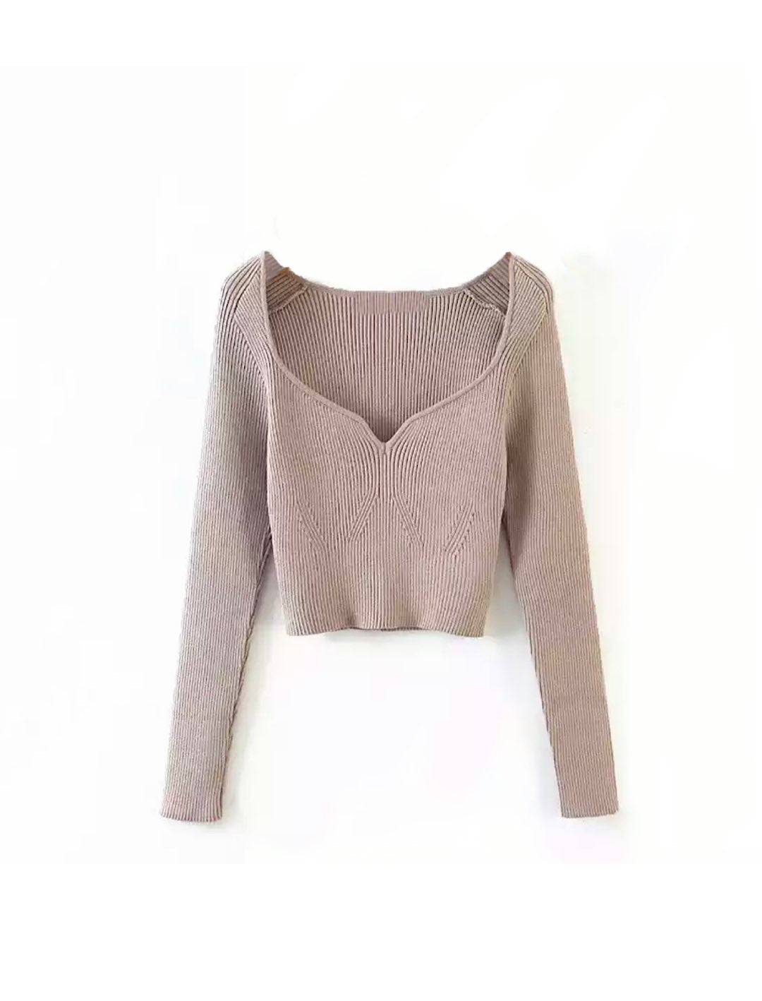 Square Neck Short Knit Pullover Top