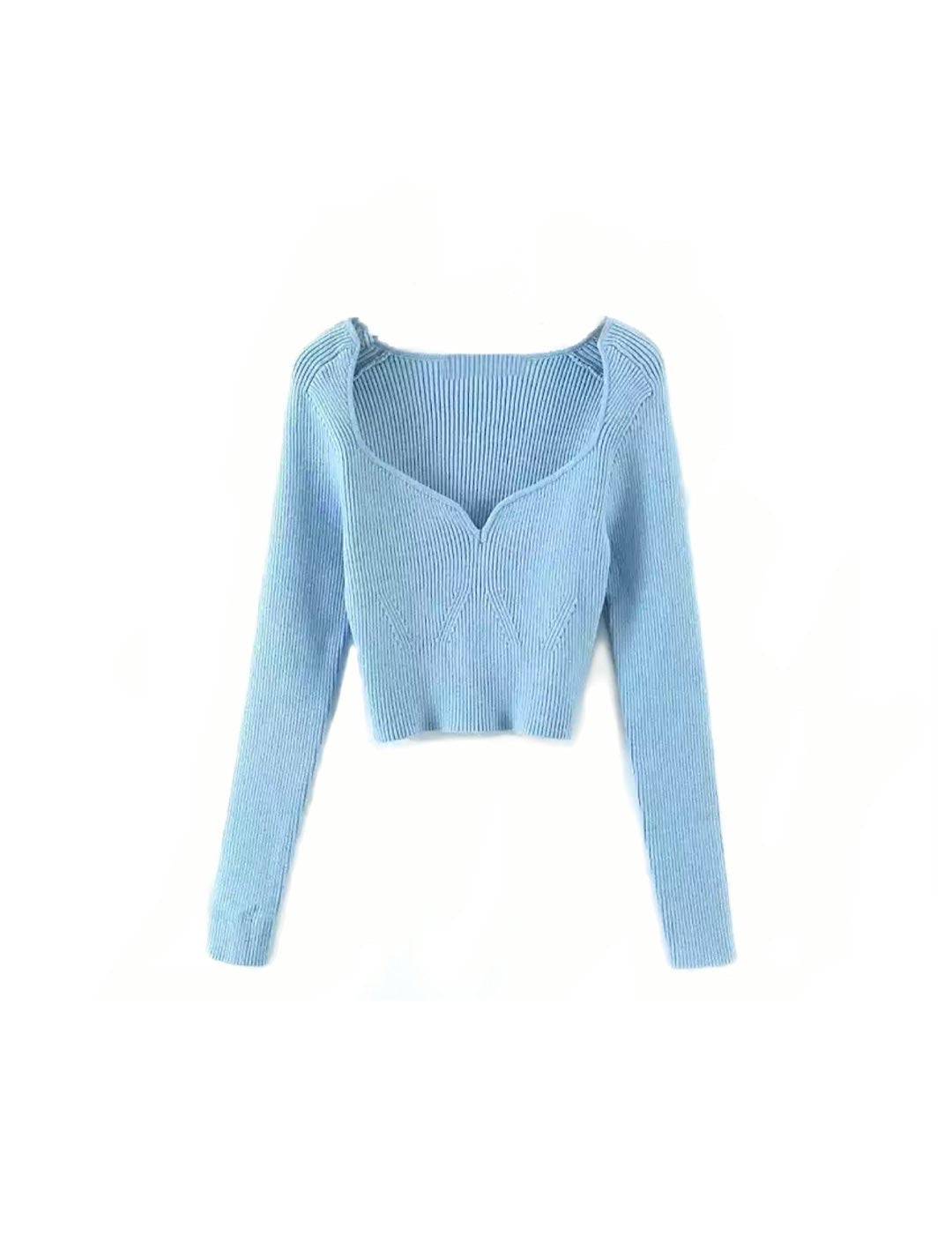 Square Neck Short Knit Pullover Top