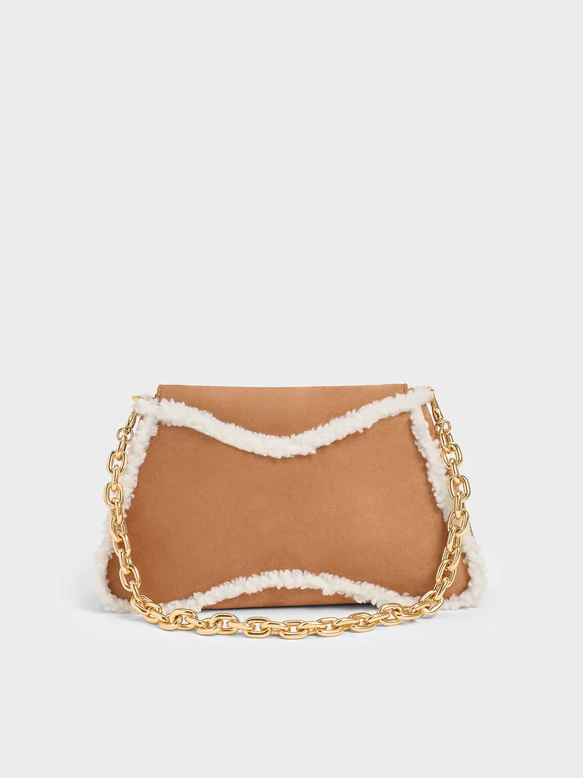 Sybill Faux Suede Fur-Trim Trapeze Chain-Handle Bag - Multi