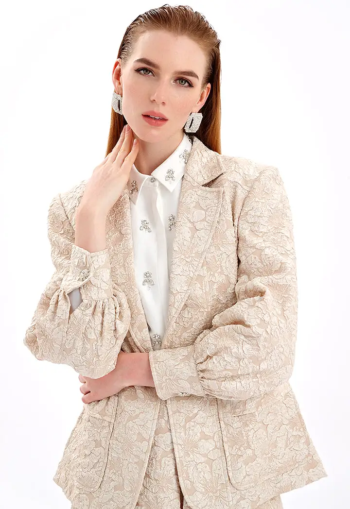 Textured Jacquard Jacket With Front Pockets