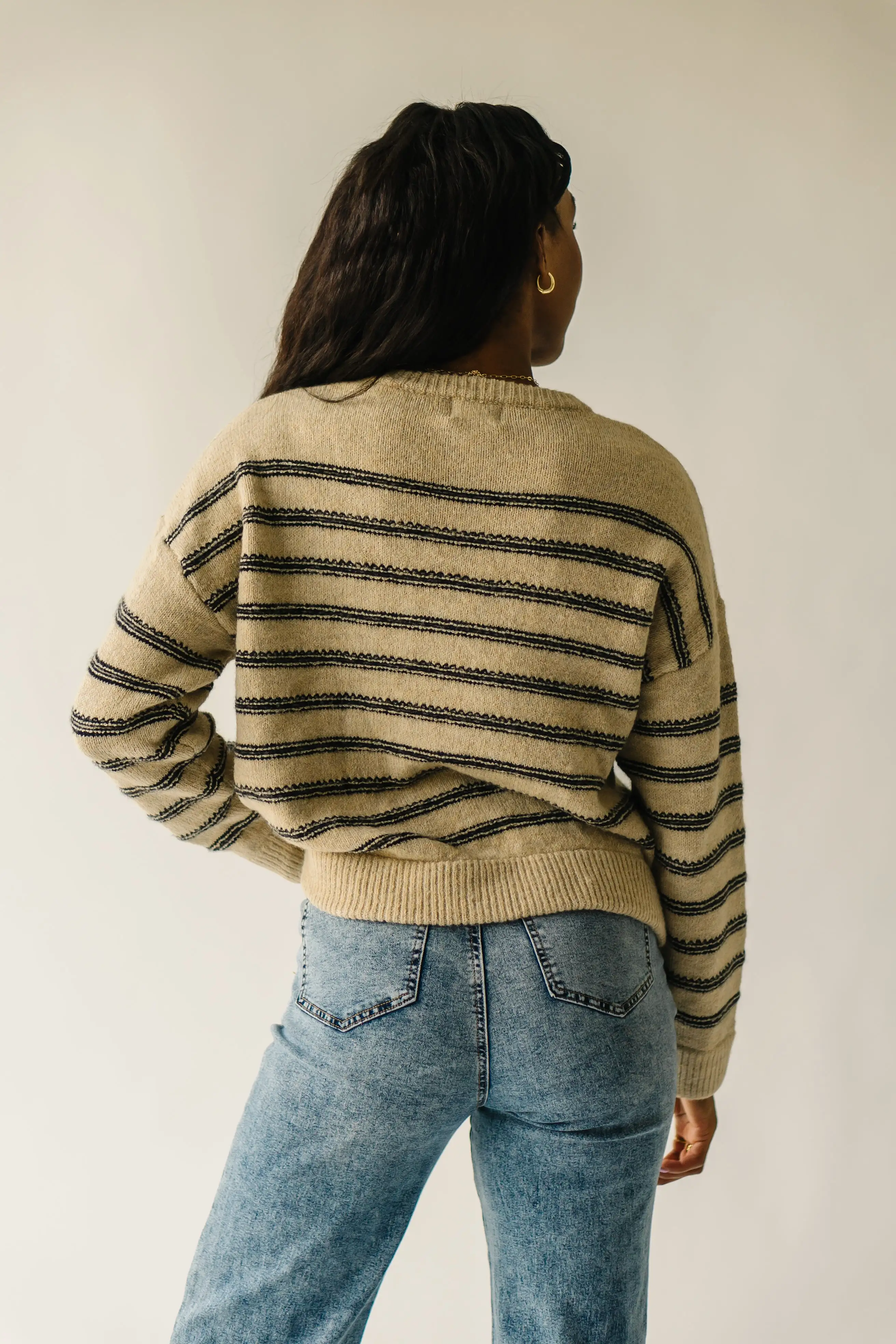 The Peosta Striped Sweater in Taupe Combo