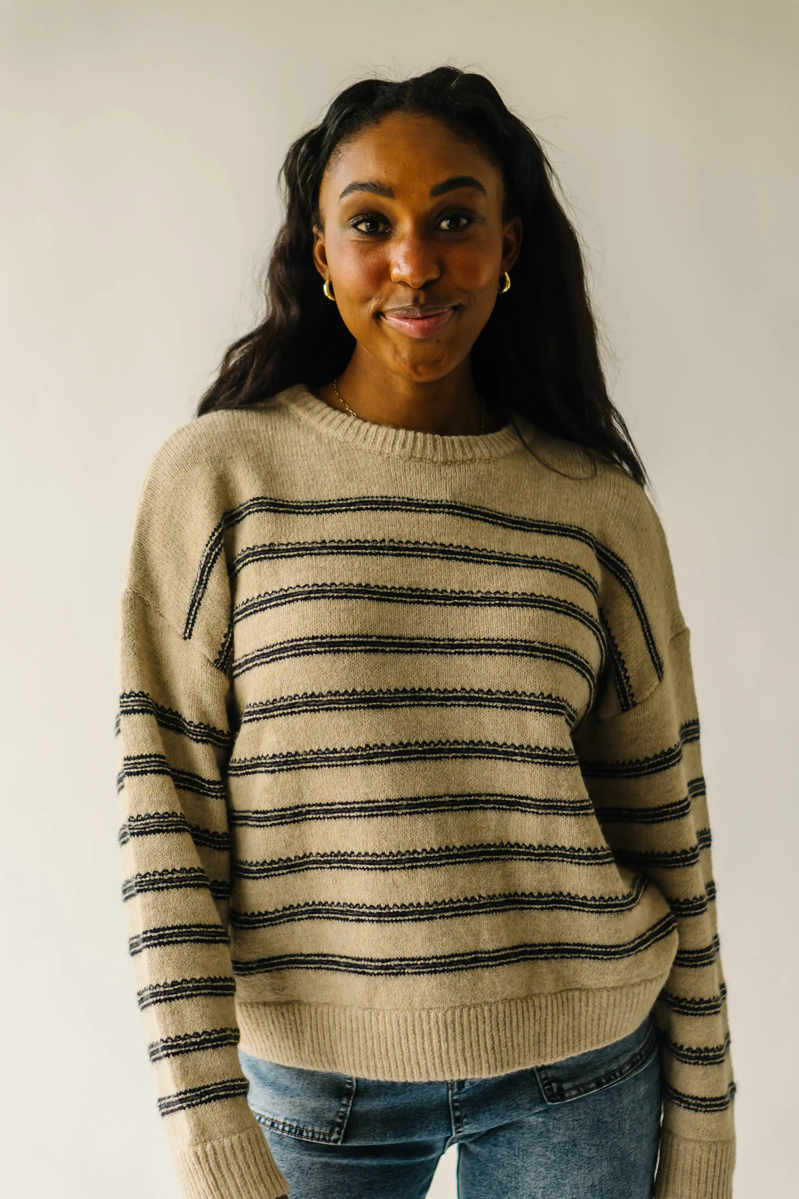 The Peosta Striped Sweater in Taupe Combo