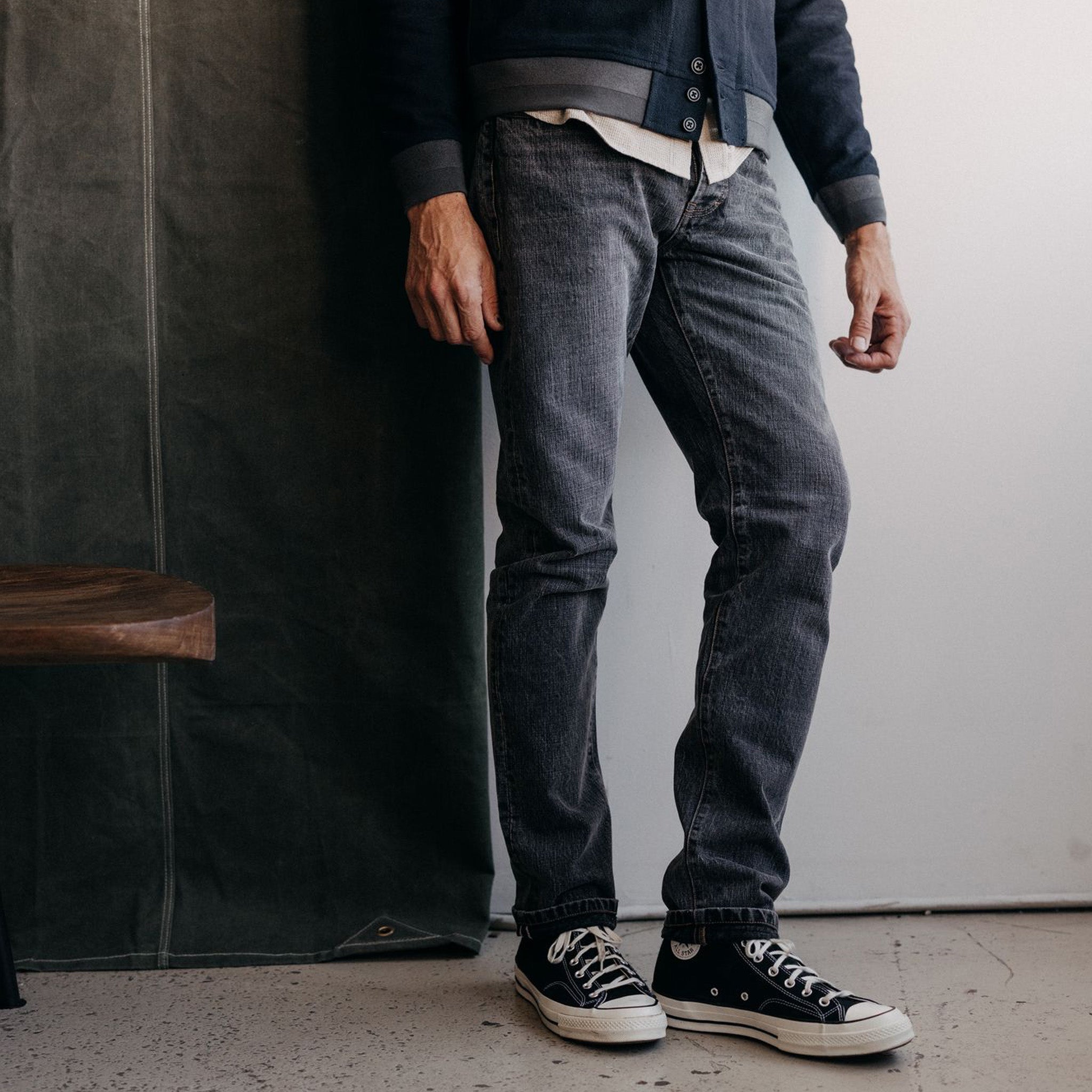 The Slim Jean in Black 1-Year Wash Selvage Denim