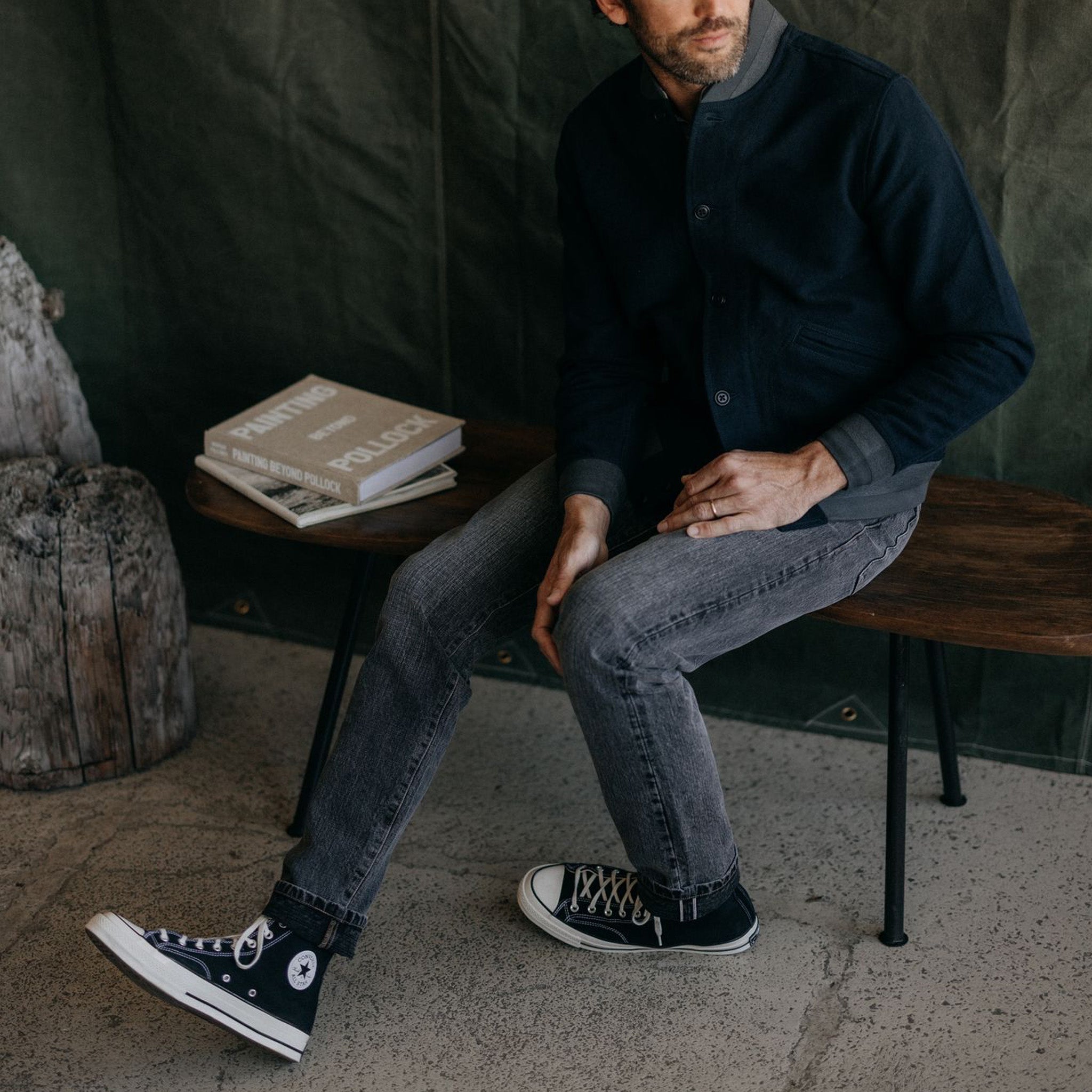 The Slim Jean in Black 1-Year Wash Selvage Denim