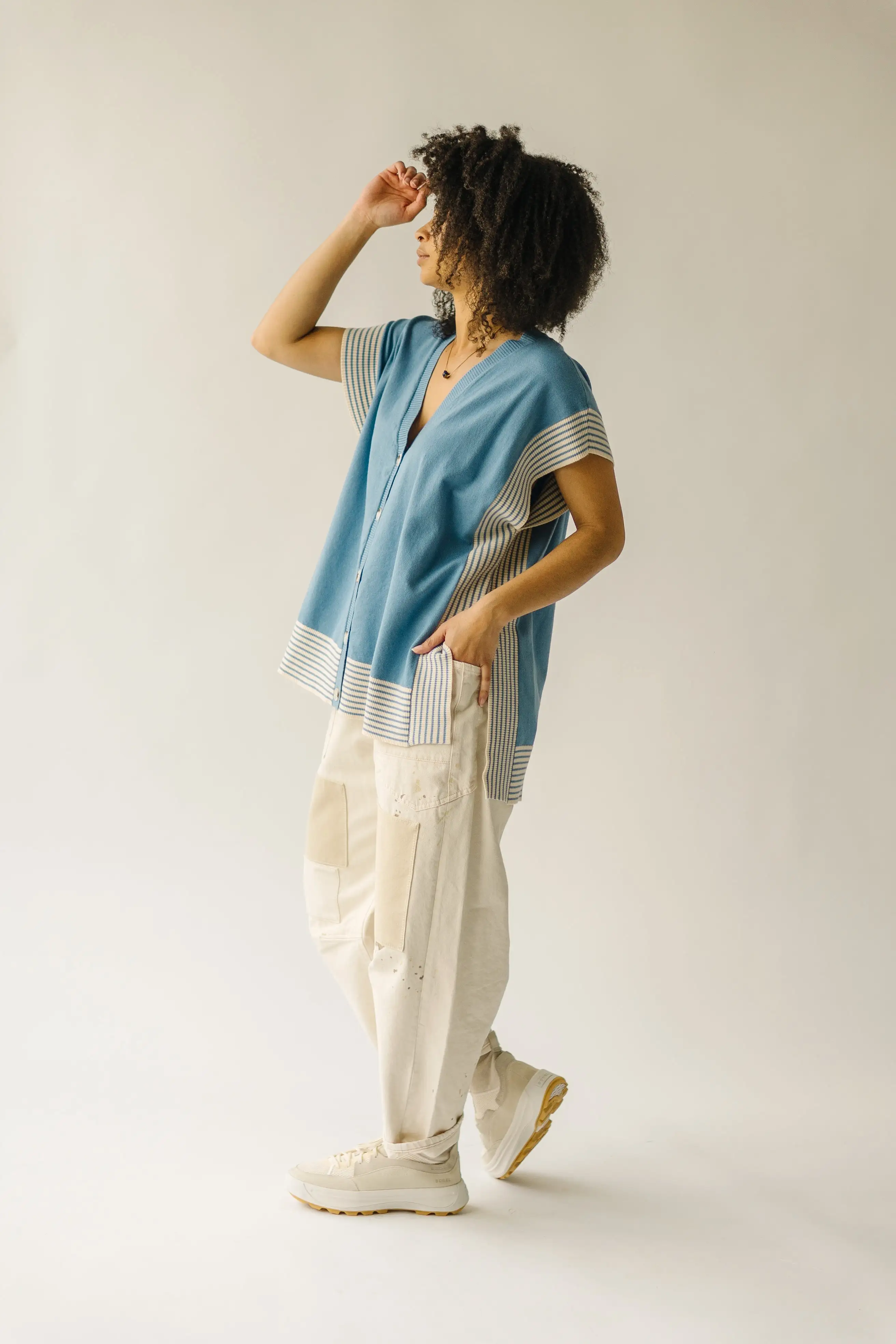 The Vikas Button Down Sweater Vest in Soft Blue