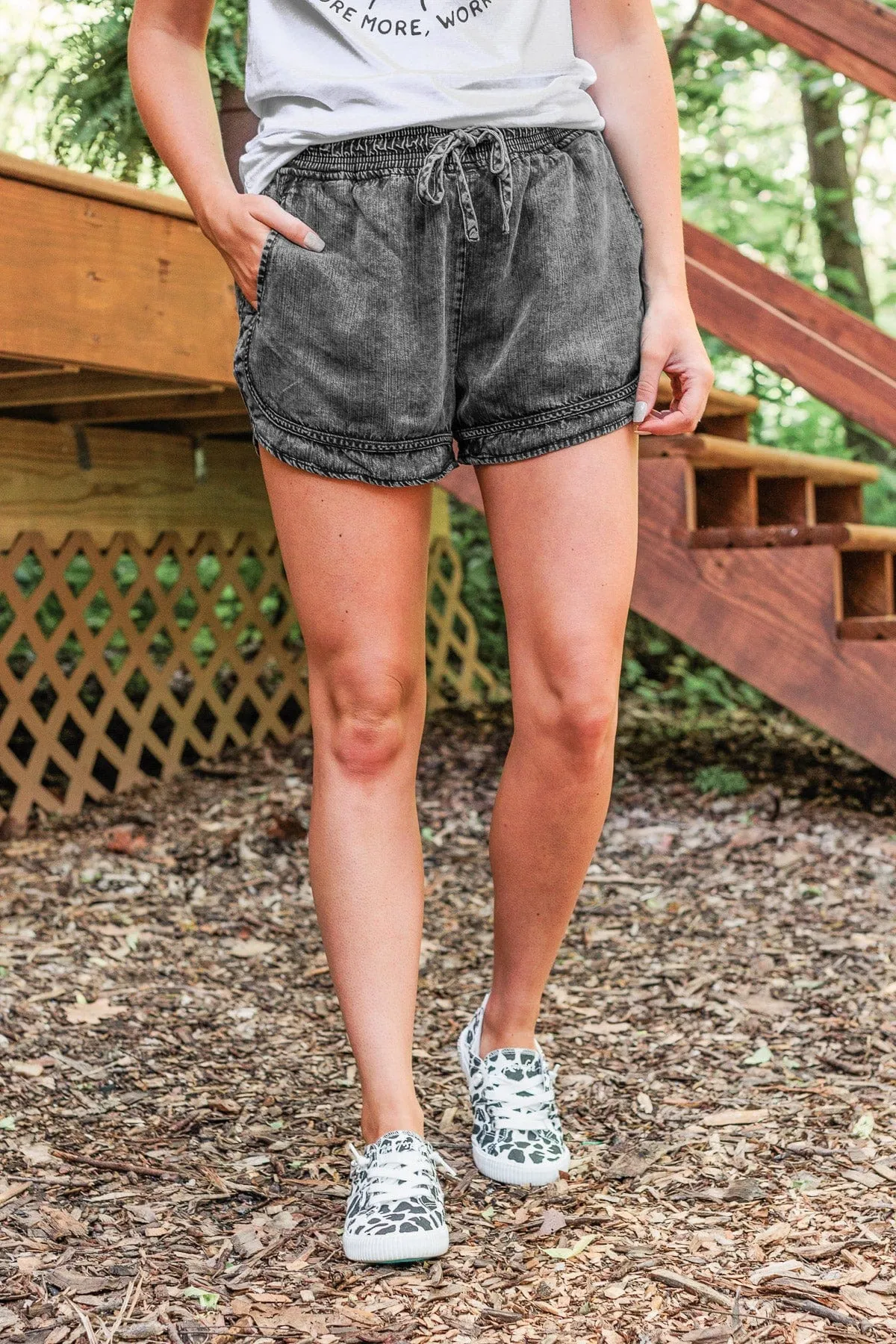 Thread & Supply Speak Truths Acid Wash Shorts- Black