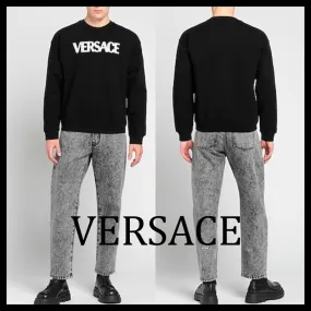 VERSACE  |Crew Neck Unisex Street Style Long Sleeves Plain Cotton Logo