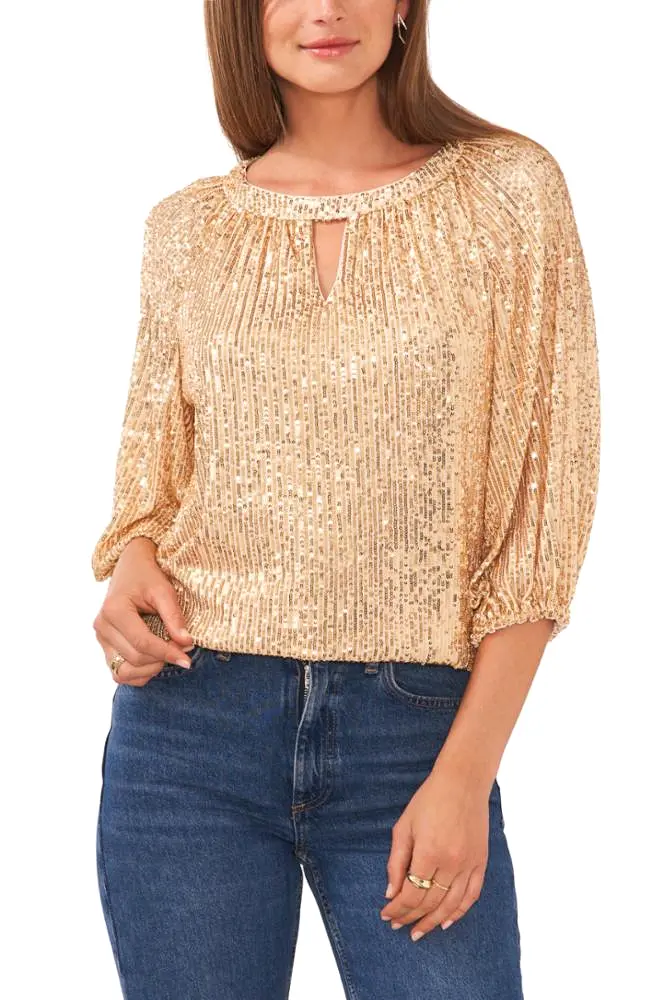 Vince Camuto Apparel RAGLAN SLV TOP WITH KEYHOLE 742 GOLD (VC)