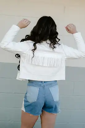 White Fringe Vegan Leather Jacket